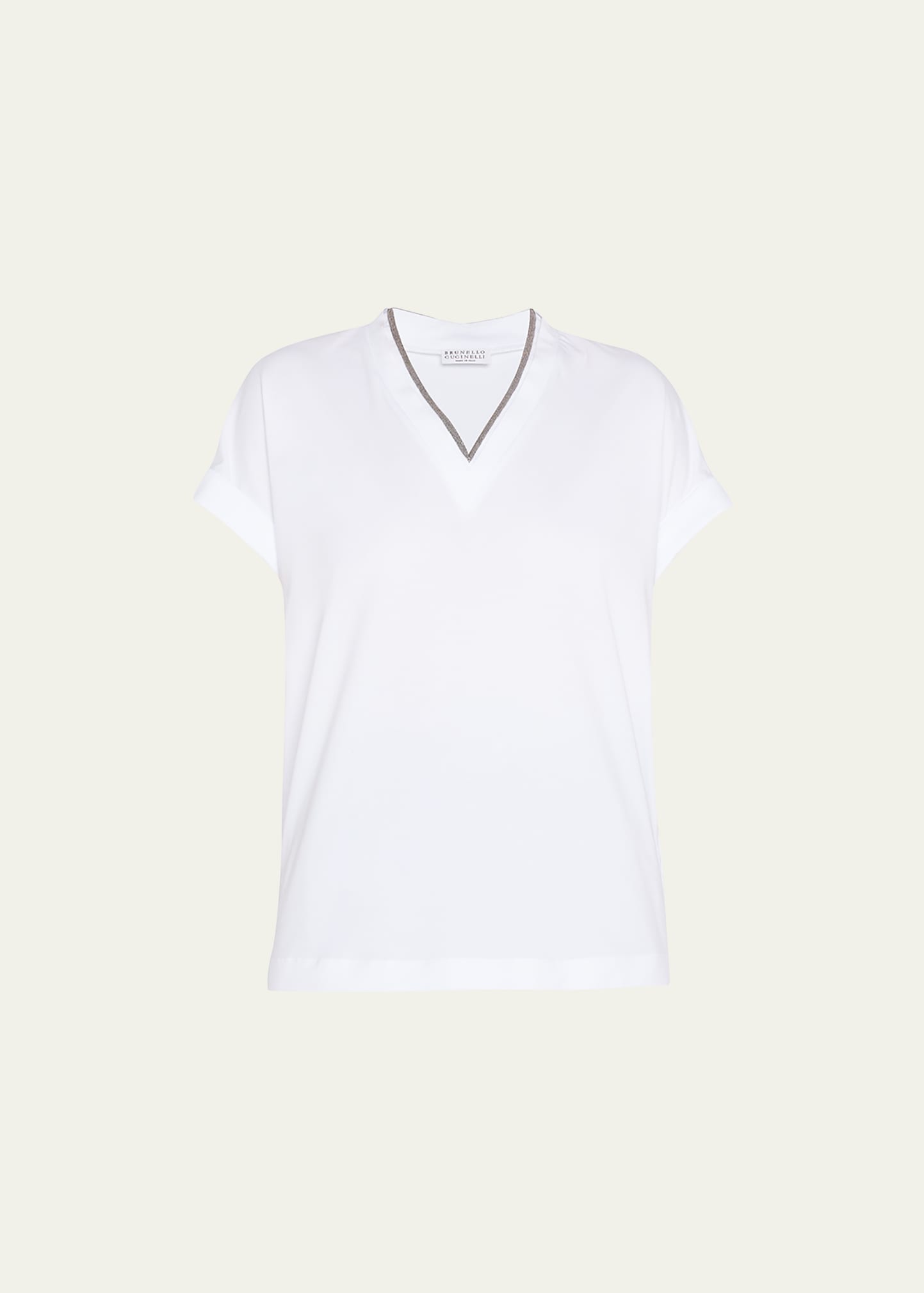 Shop Brunello Cucinelli V-neck T-shirt With Monili Trim In White