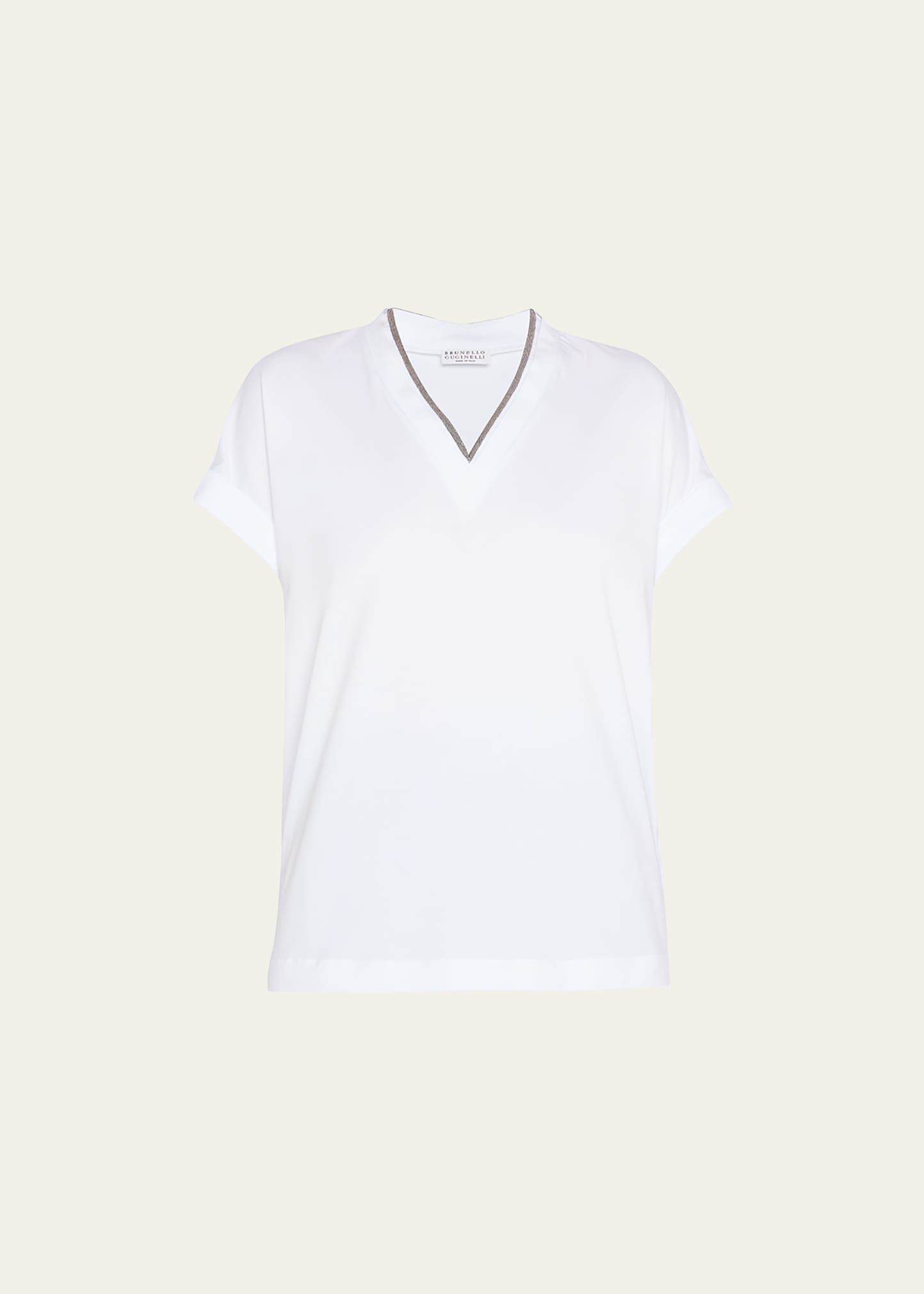 BRUNELLO CUCINELLI V-NECK T-SHIRT WITH MONILI TRIM