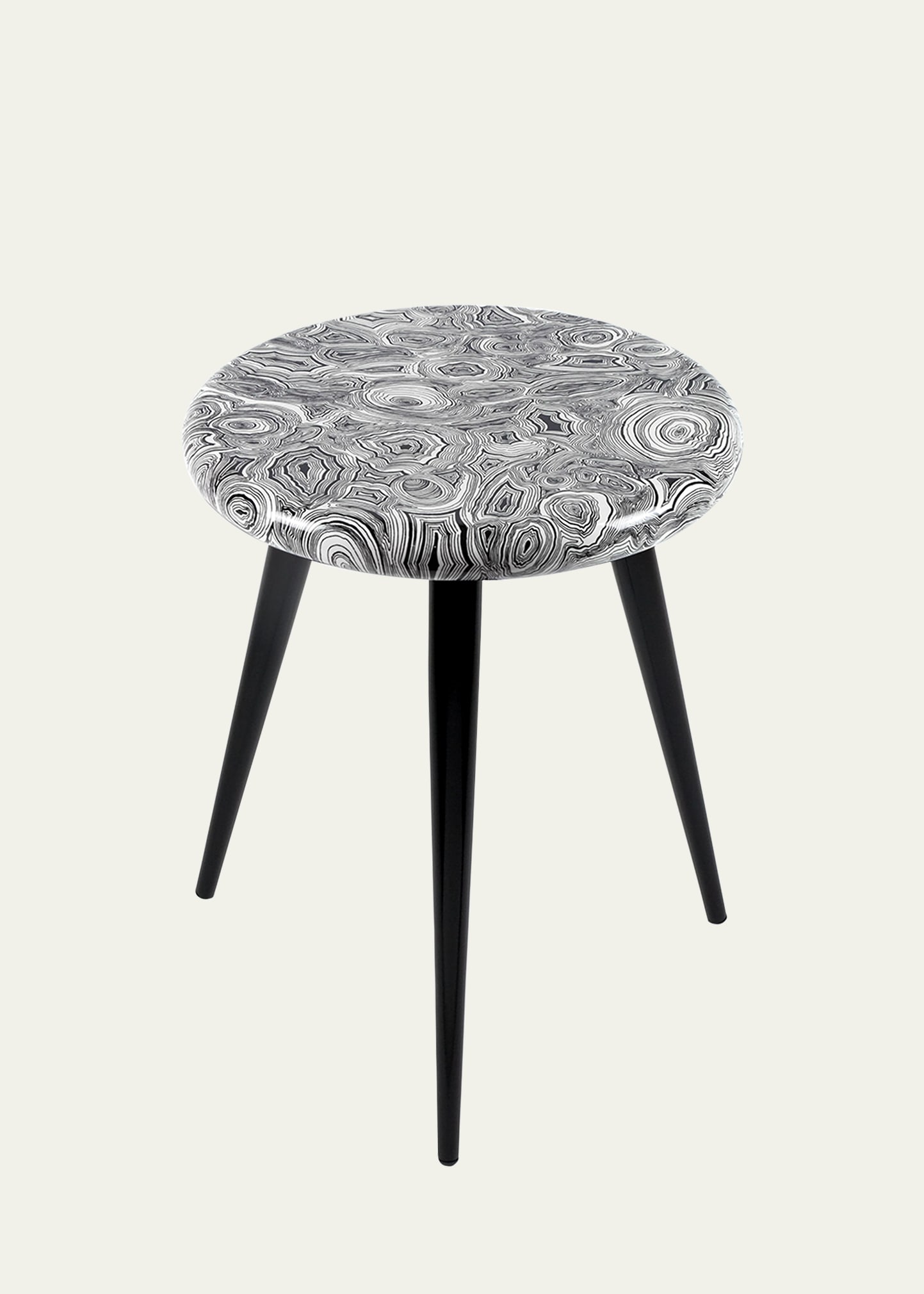 Fornasetti Malachite Stool - 18" In Black/white