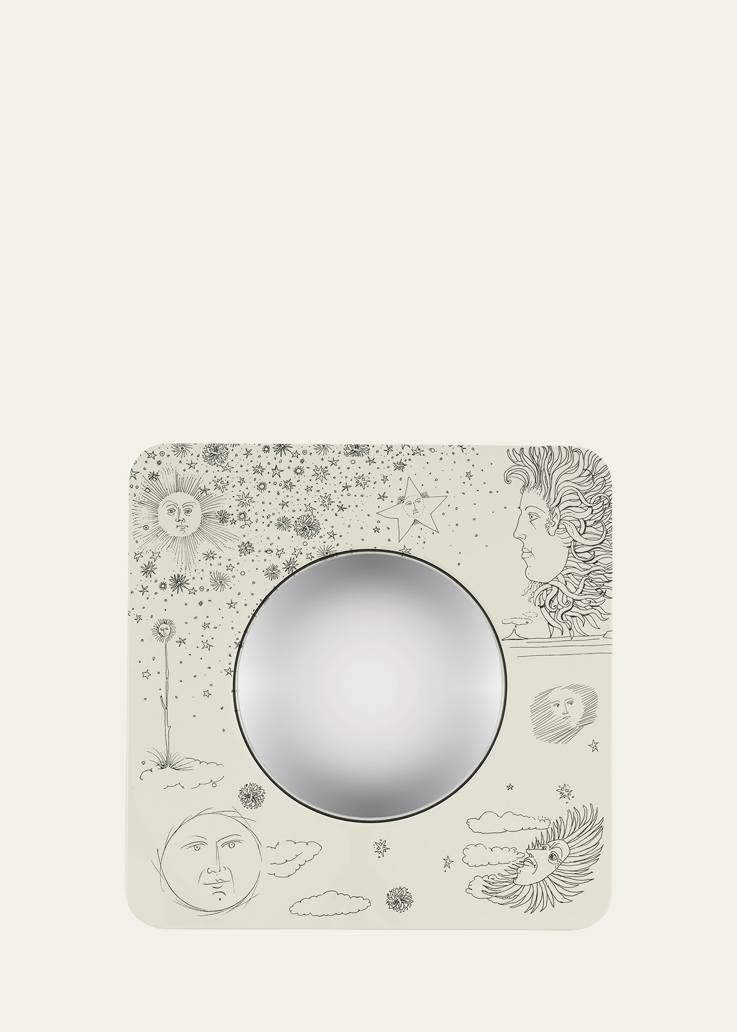 Fornasetti Convex Mirror Square Frame In Black/ivory