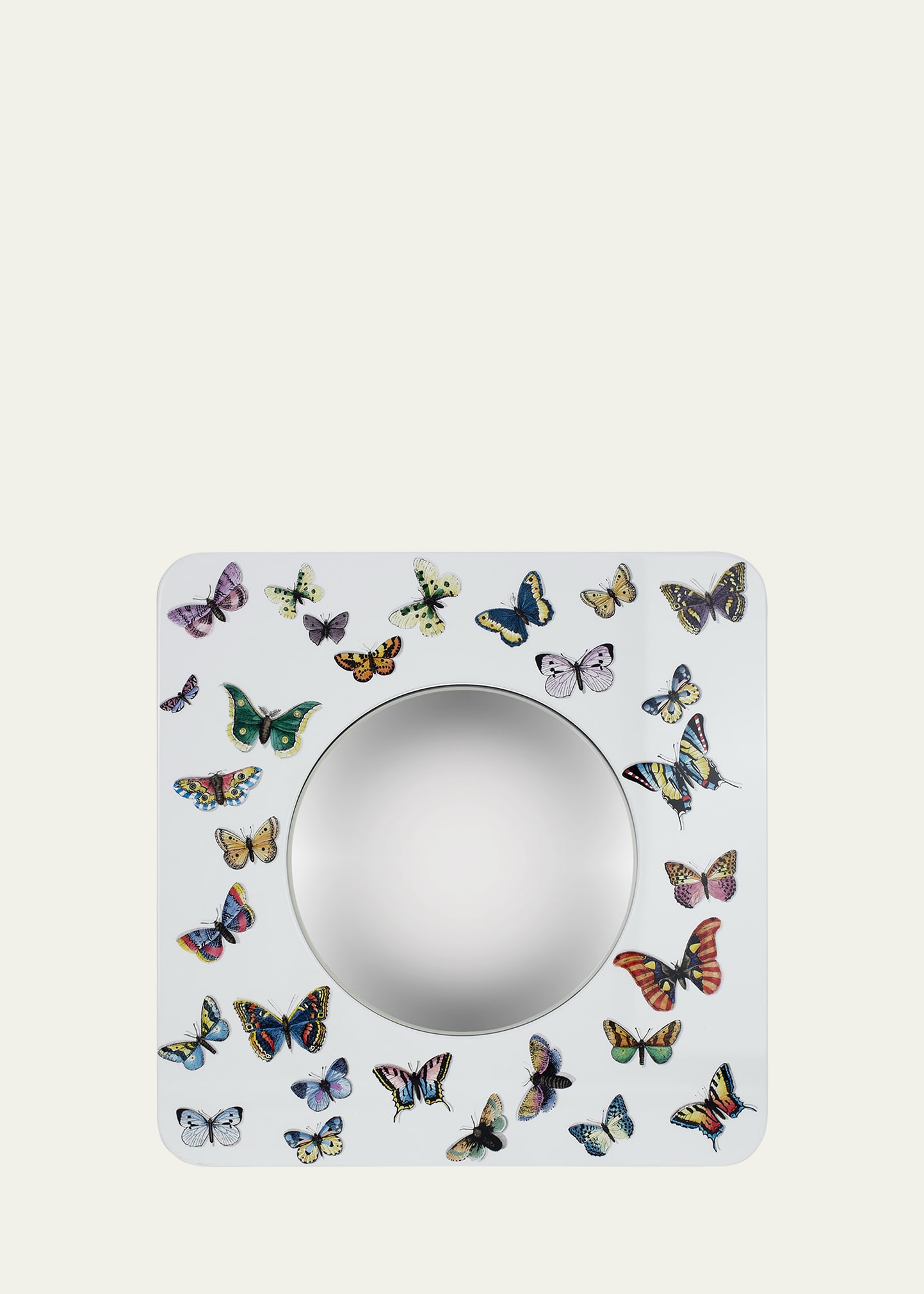 Shop Fornasetti Farfalle Convex Mirror With Square Frame In White Multi