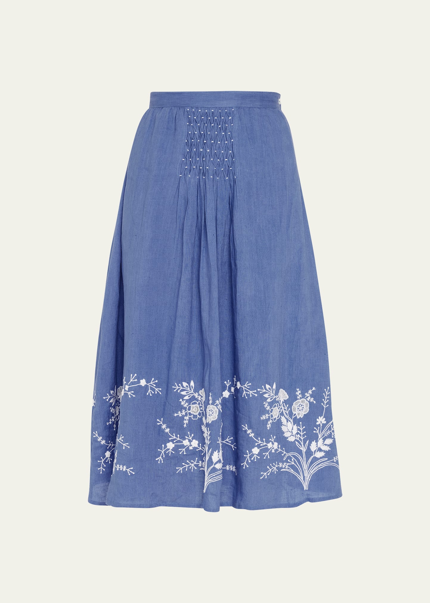 Thierry Colson Yulia Floralembroidered Linen Midi Skirt In Blue Floral