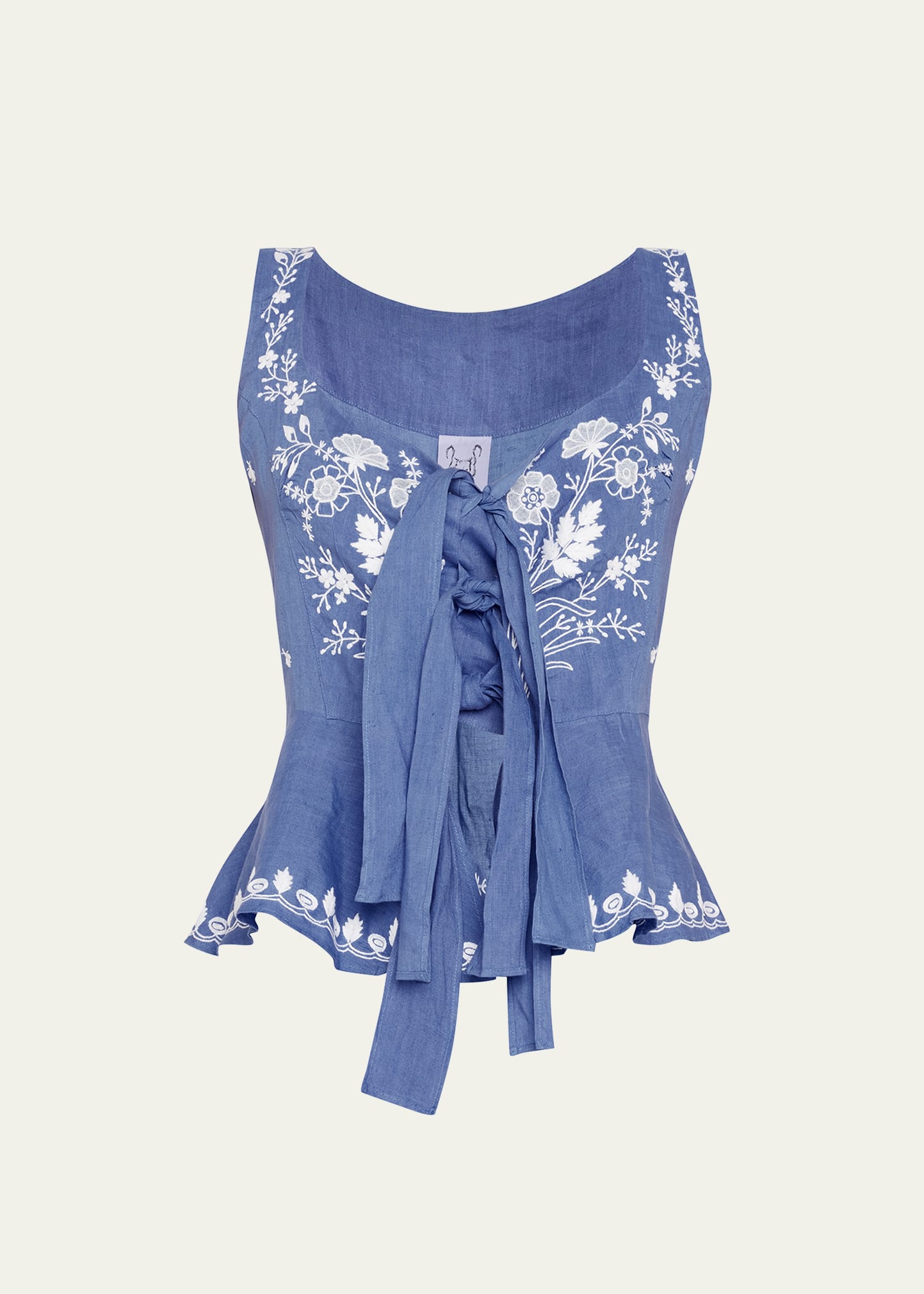 Thierry Colson Yvette Floral-embroidered Peplum Top In Blue Floral Lace