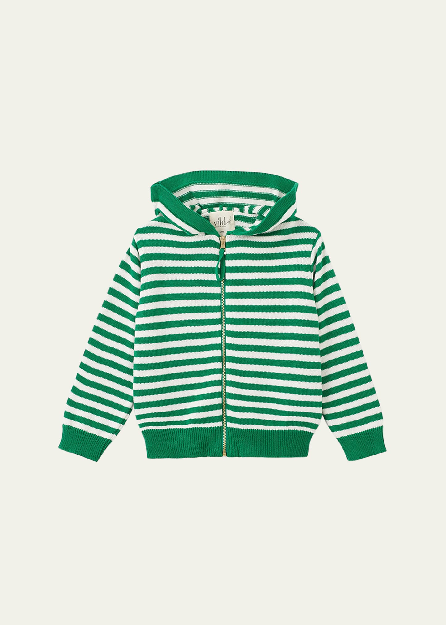 Vild - House Of Little Kid's Hooded Cotton Cardigan In Green / Ecru Stri