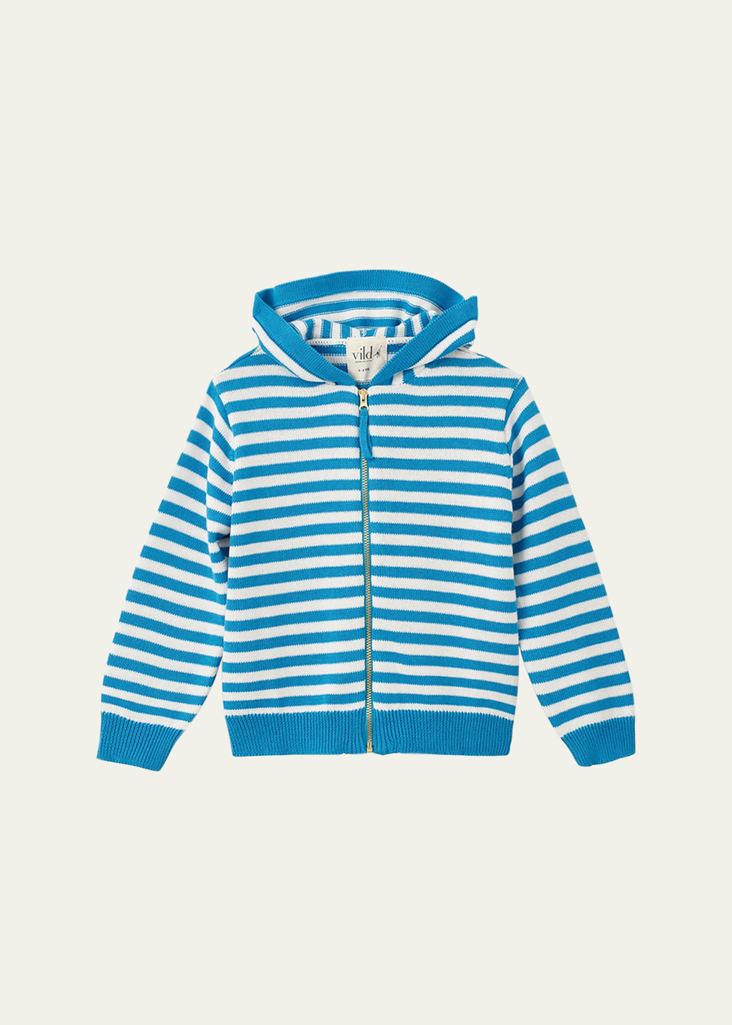 Vild - House Of Little Kid's Hooded Cotton Cardigan In Blue / Ecru Strip