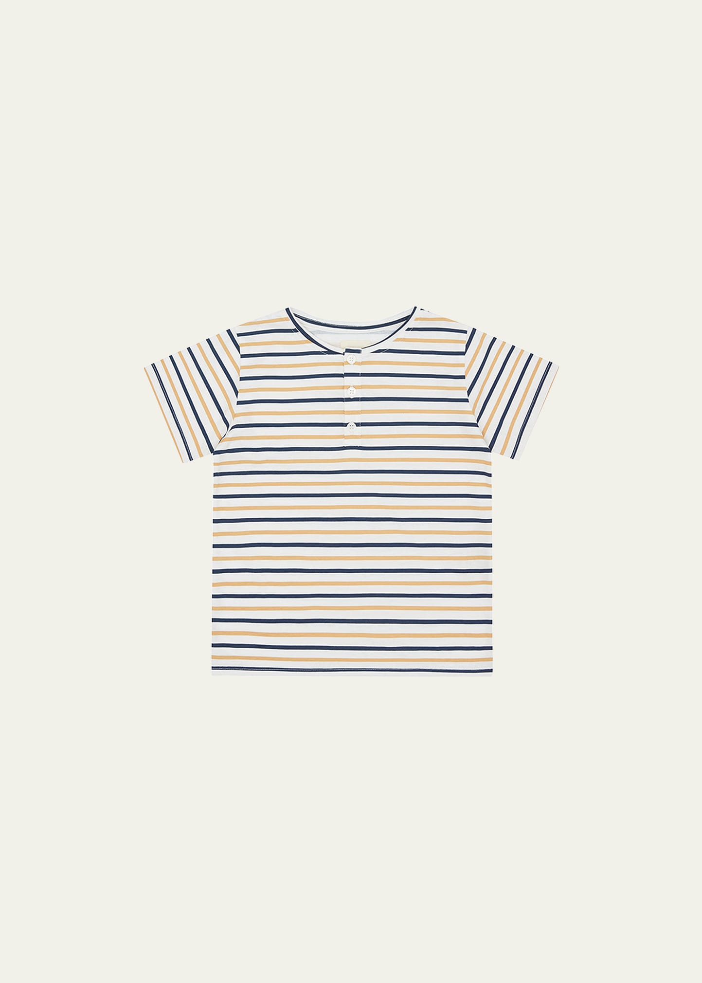 Vild - House Of Little Kid's Cotton Henley Shirt In Mustard/navy Stri