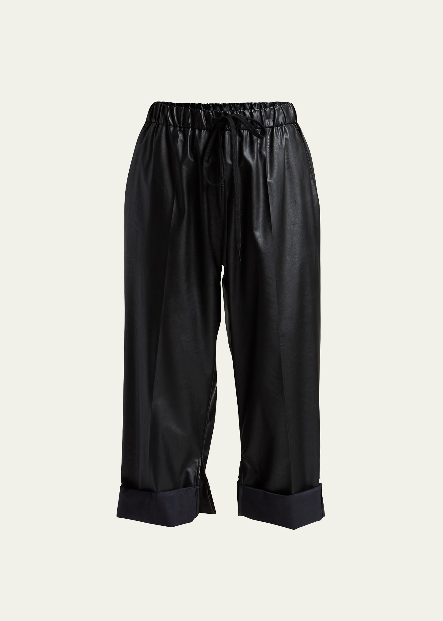 Faux Leather Elastic-Waist Cropped Pants