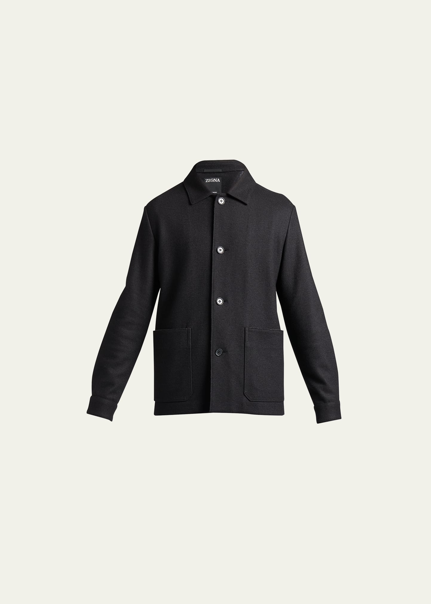 Zegna Linen Chore Jacket In Black Solid