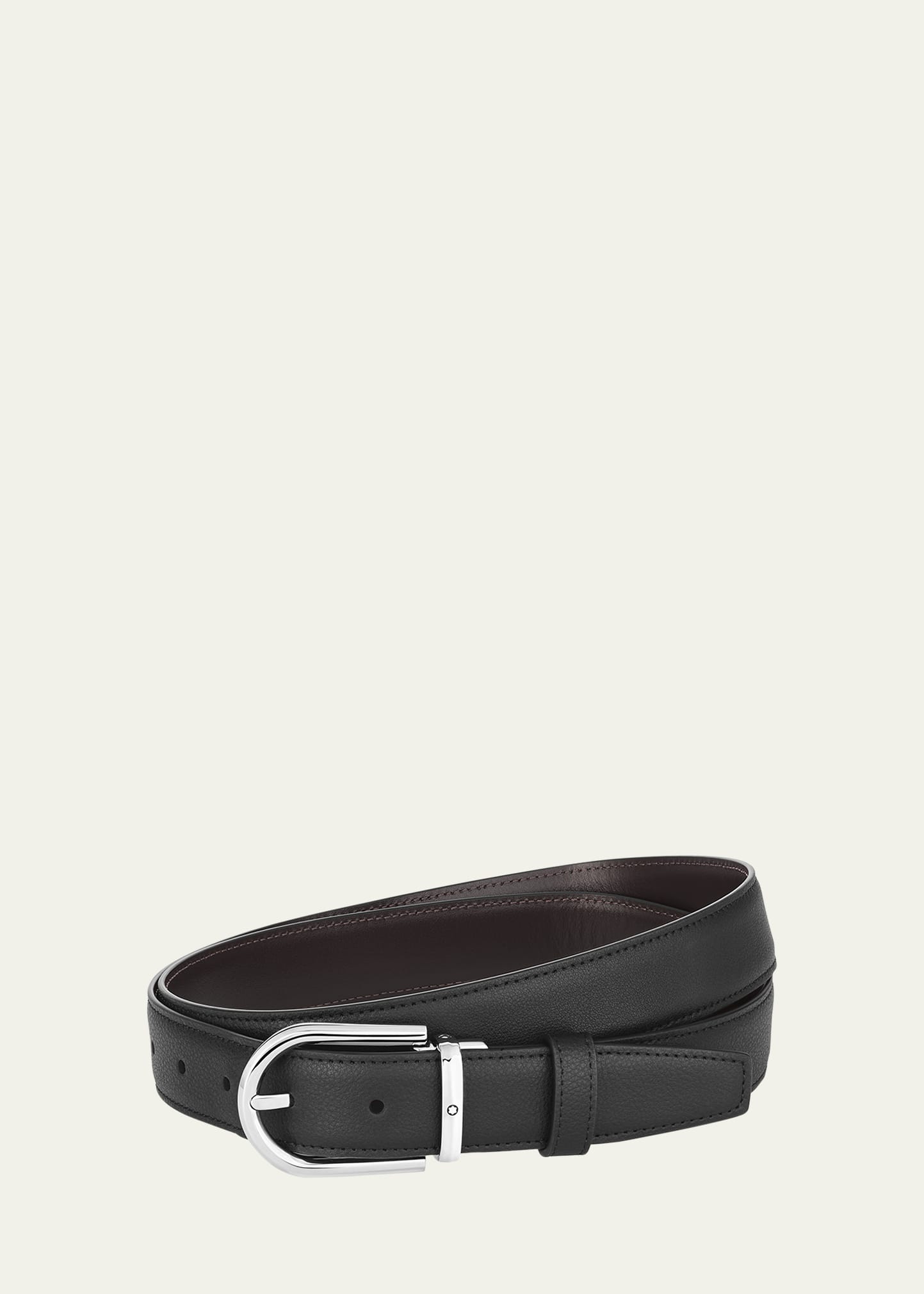 Montblanc Men's Reversible Leather Buckle Belt In Black