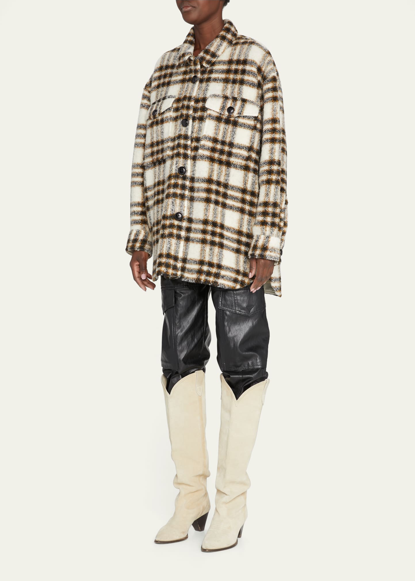 Isabel Marant Étoile Harveli Wool-blend Plaid Shirt Jacket In Ecru