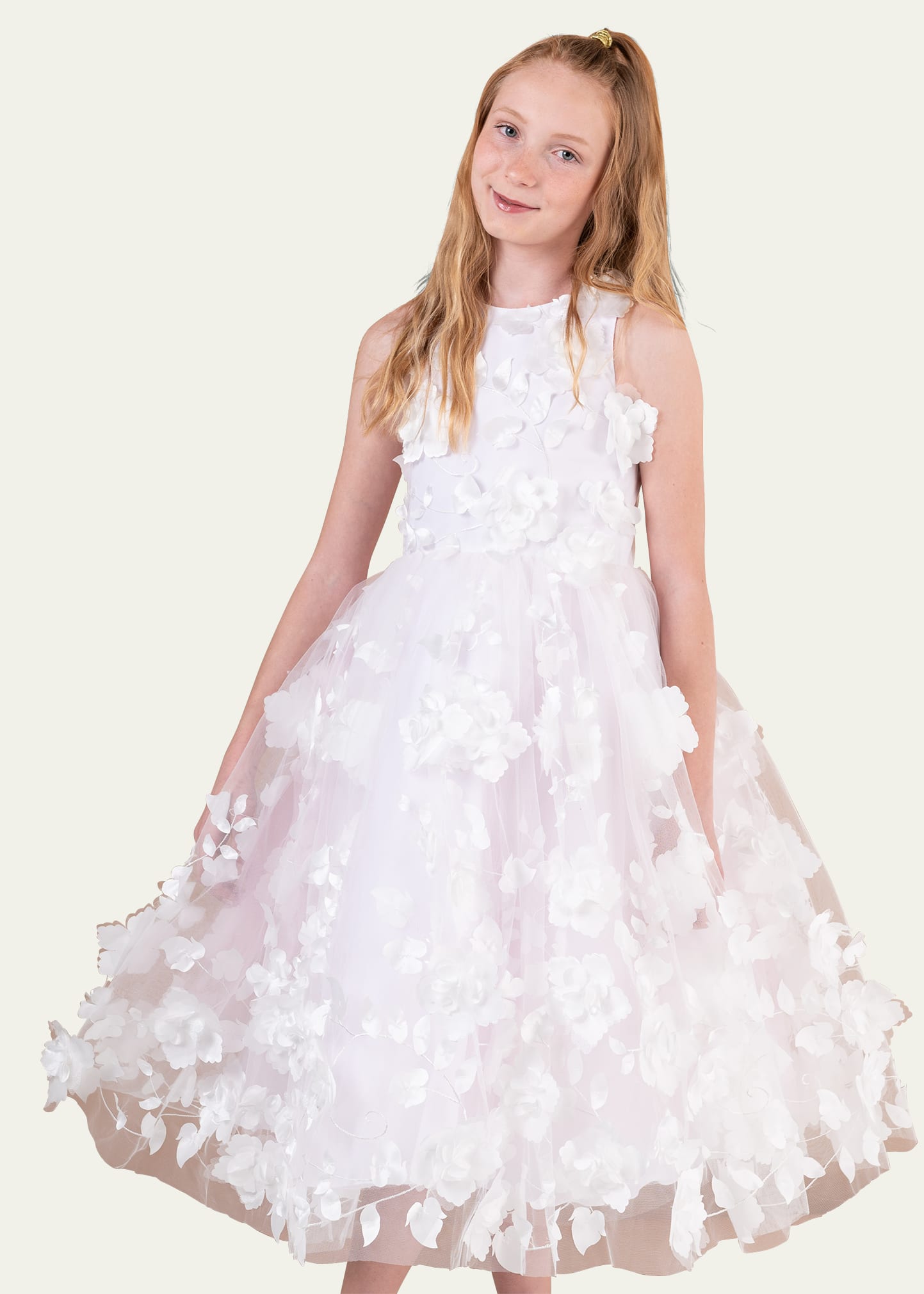 Shop White Label By Zoe Girl's Eliana 3d Flower Embellished Tulle Dress In White/blush