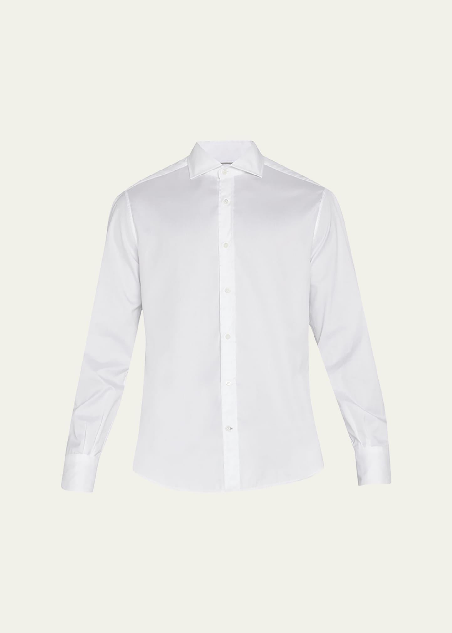 Shop Brunello Cucinelli Men's Spread Collar Cotton Sport Shirt In White