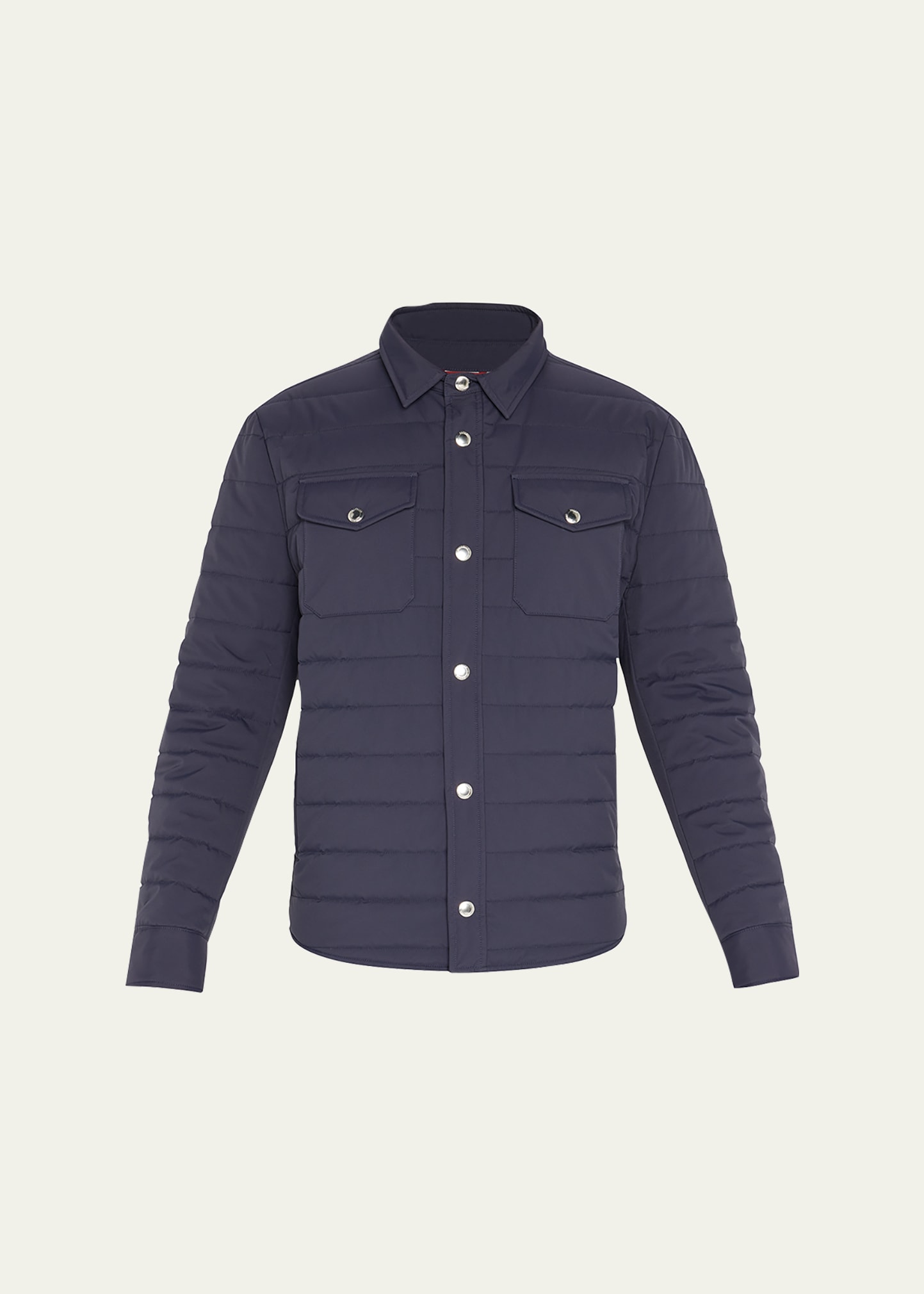 Shop Brunello Cucinelli Men's Quilted Nylon Shirt Jacket In Ink Blue