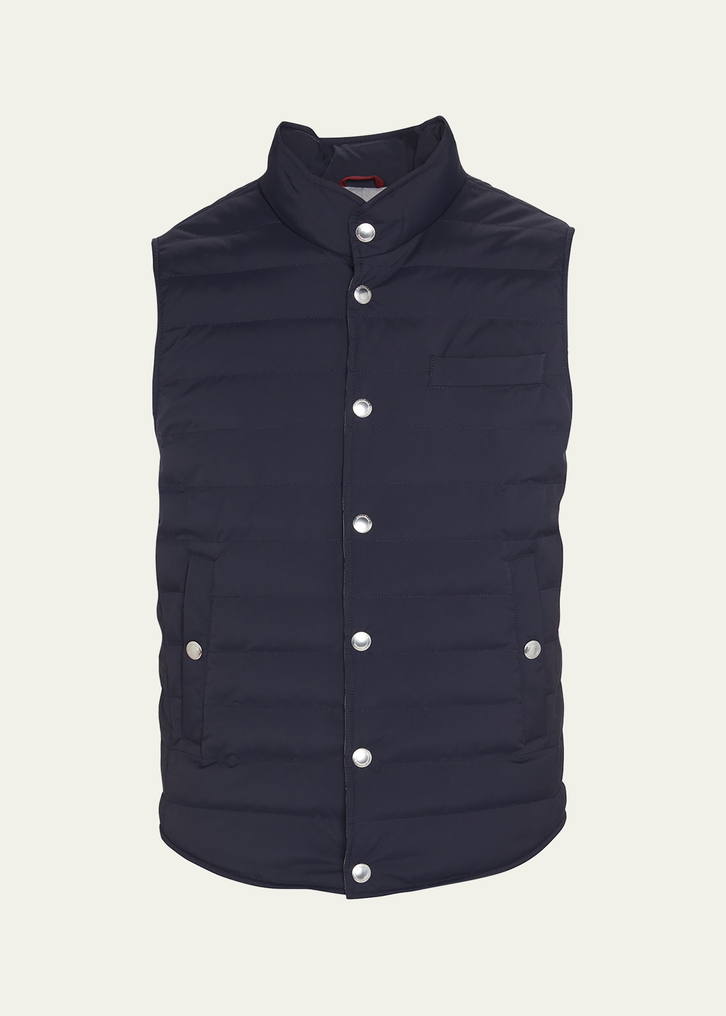 Shop Brunello Cucinelli Men's Snap-front Quilted Down Vest In Blue