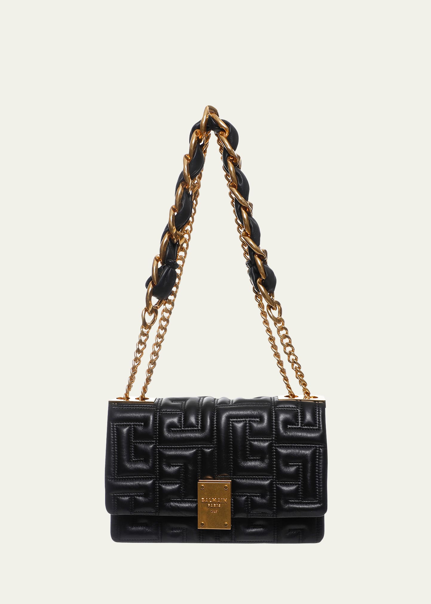 Balmain 1945 Medium Monogram Lambskin Shoulder Bag Noir