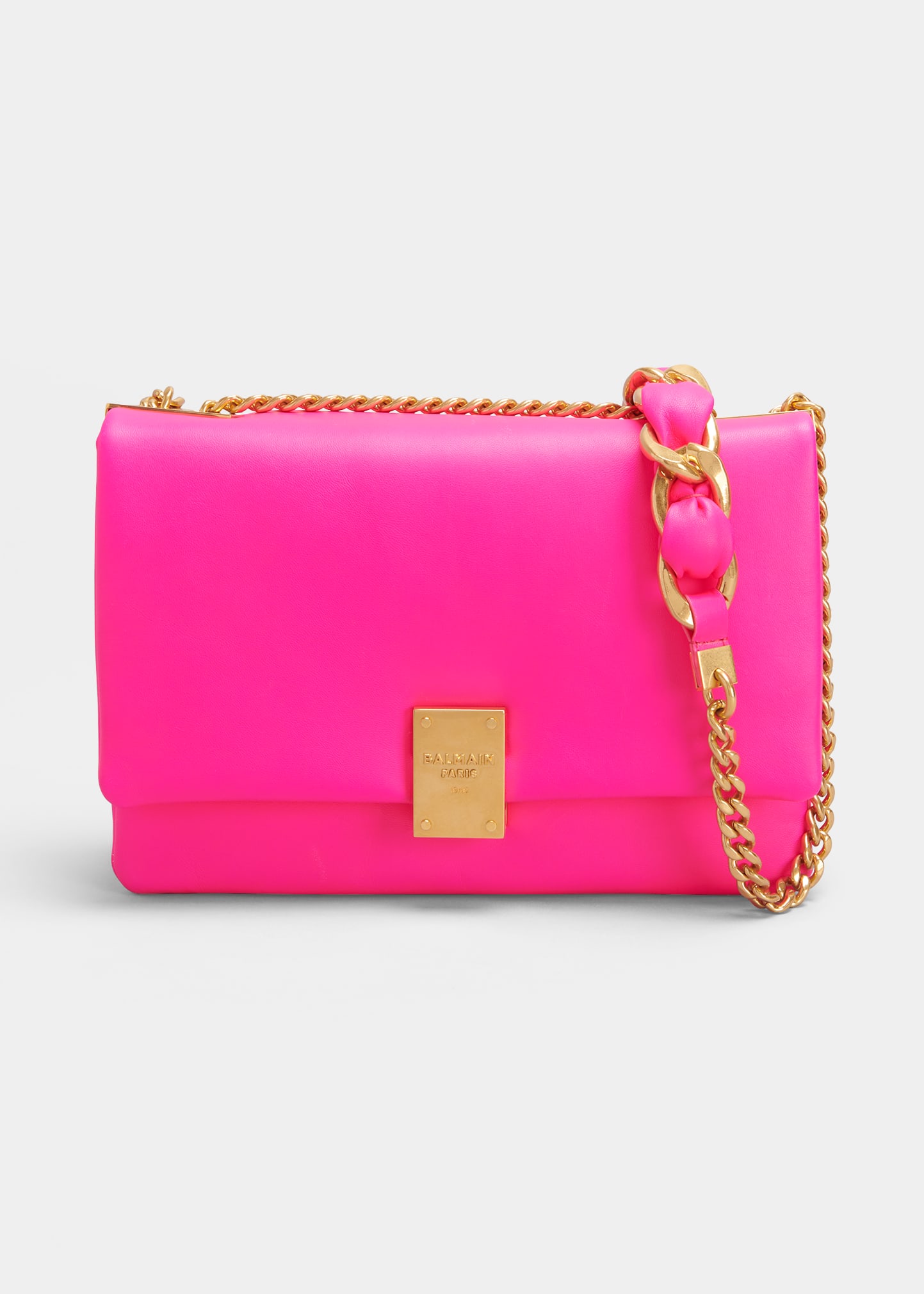 Balmain 1945 Small Faux Leather Shoulder Bag In Rose Fluo
