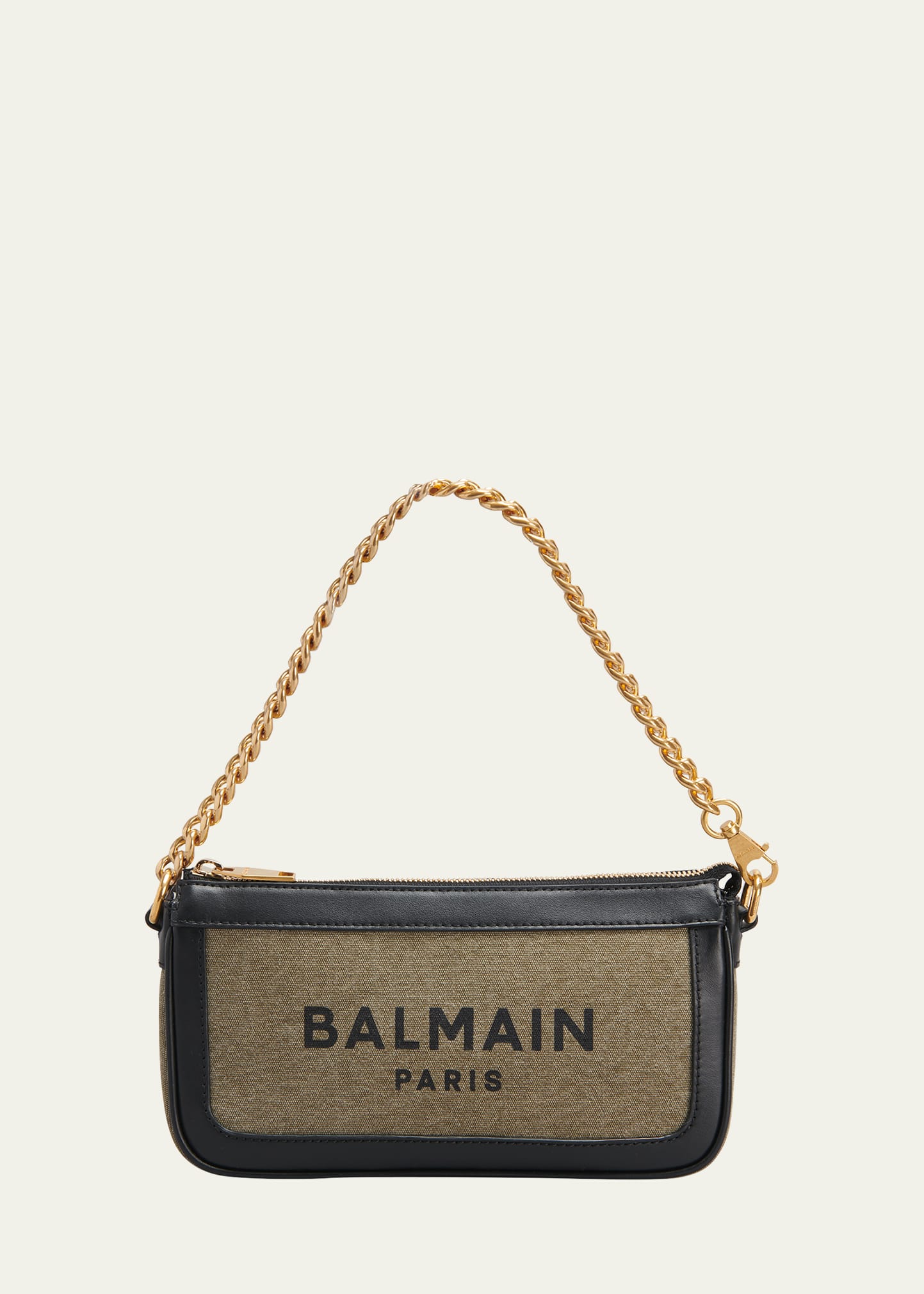 Balmain B Army Logo Chain Pouch Crossbody Bag In Kaki/noir