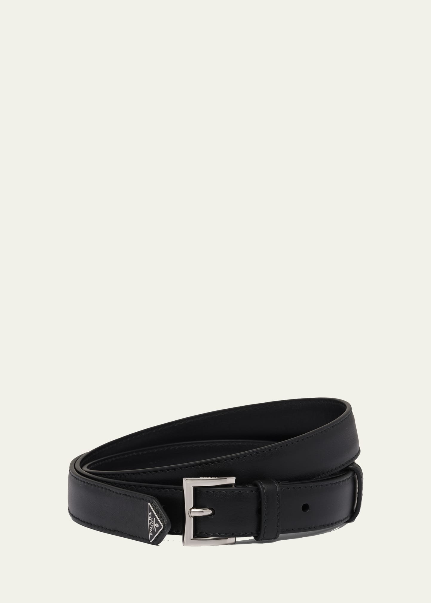 Prada Womens Black Logo-embellished Leather Belt In F0002 Nero