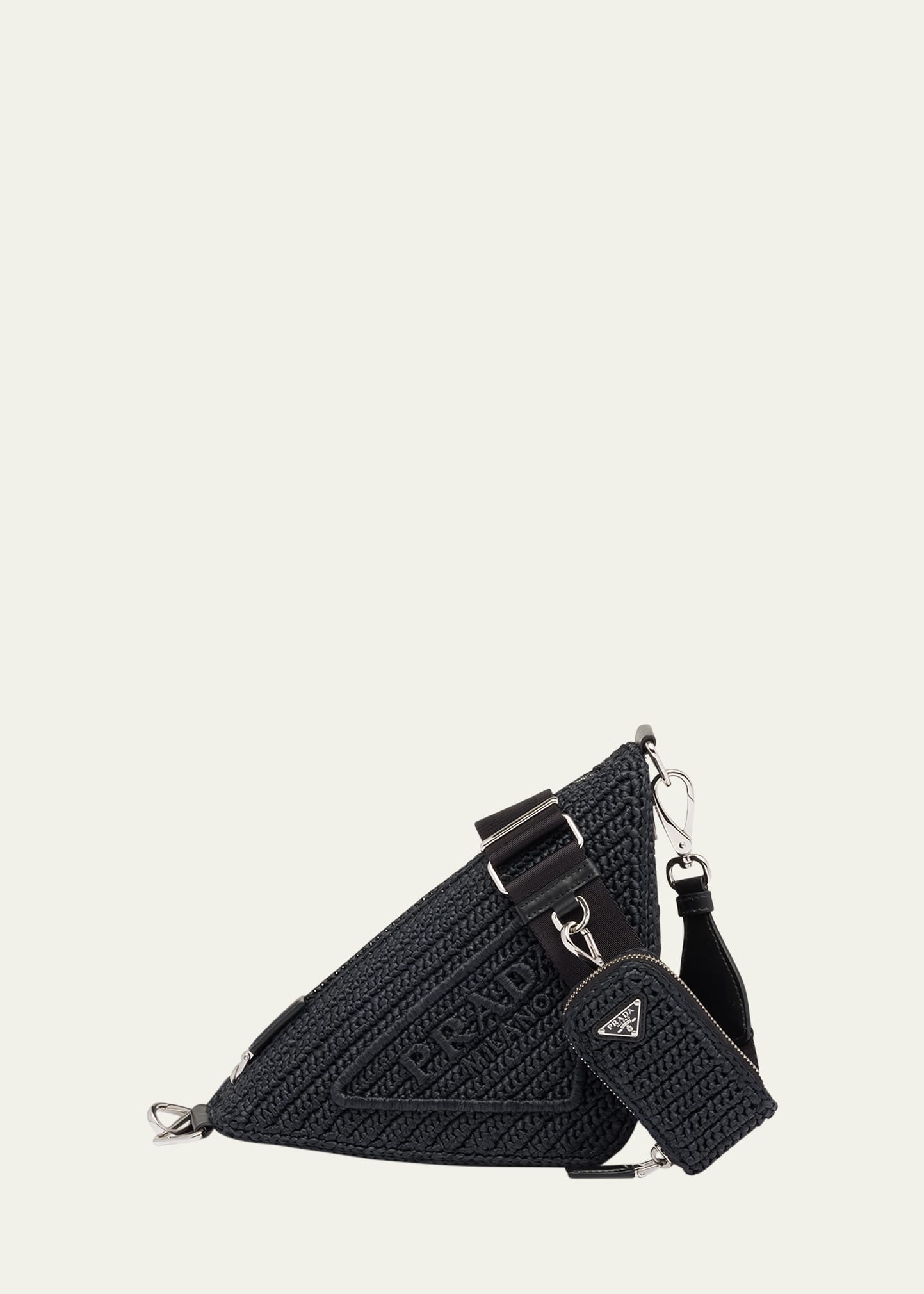 Prada Triangle Logo Raffia Shoulder Bag In F0002 Nero