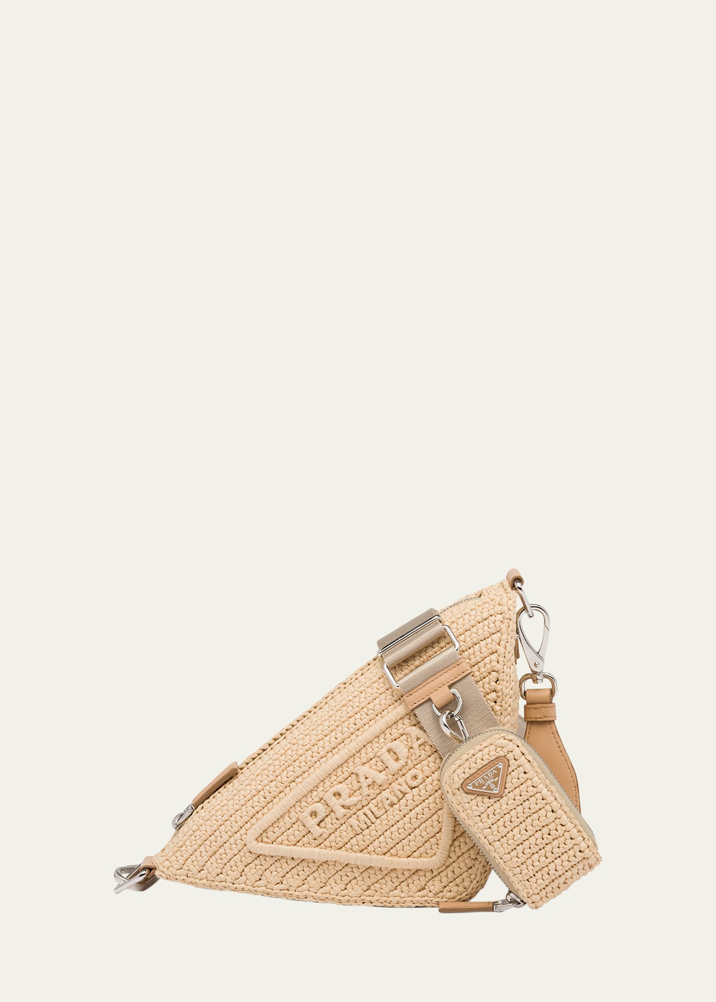Prada Triangle Logo Raffia Shoulder Bag In F0018 Naturale