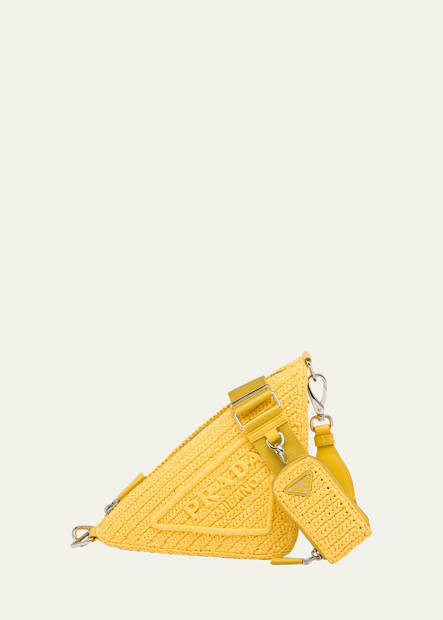 Prada Triangle Logo Raffia Shoulder Bag In F0010 Giallo