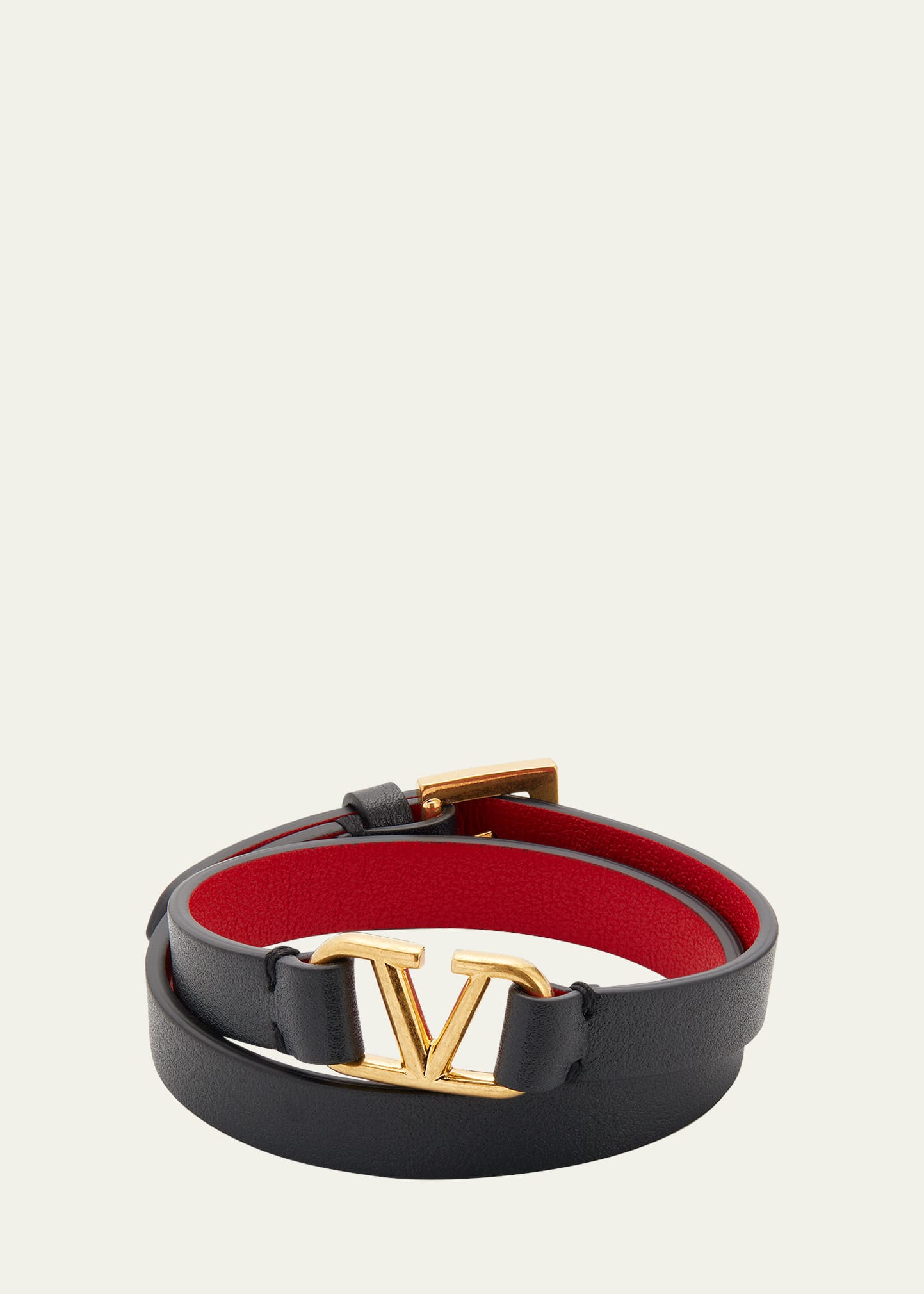 Shop Valentino Logo Leather Wrap Bracelet In Blackred