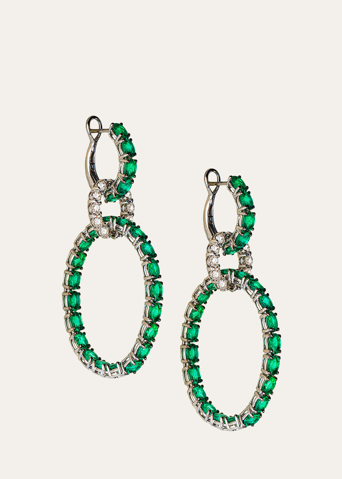 White Gold Diamond and Emerald Earrings from Hoops Collection