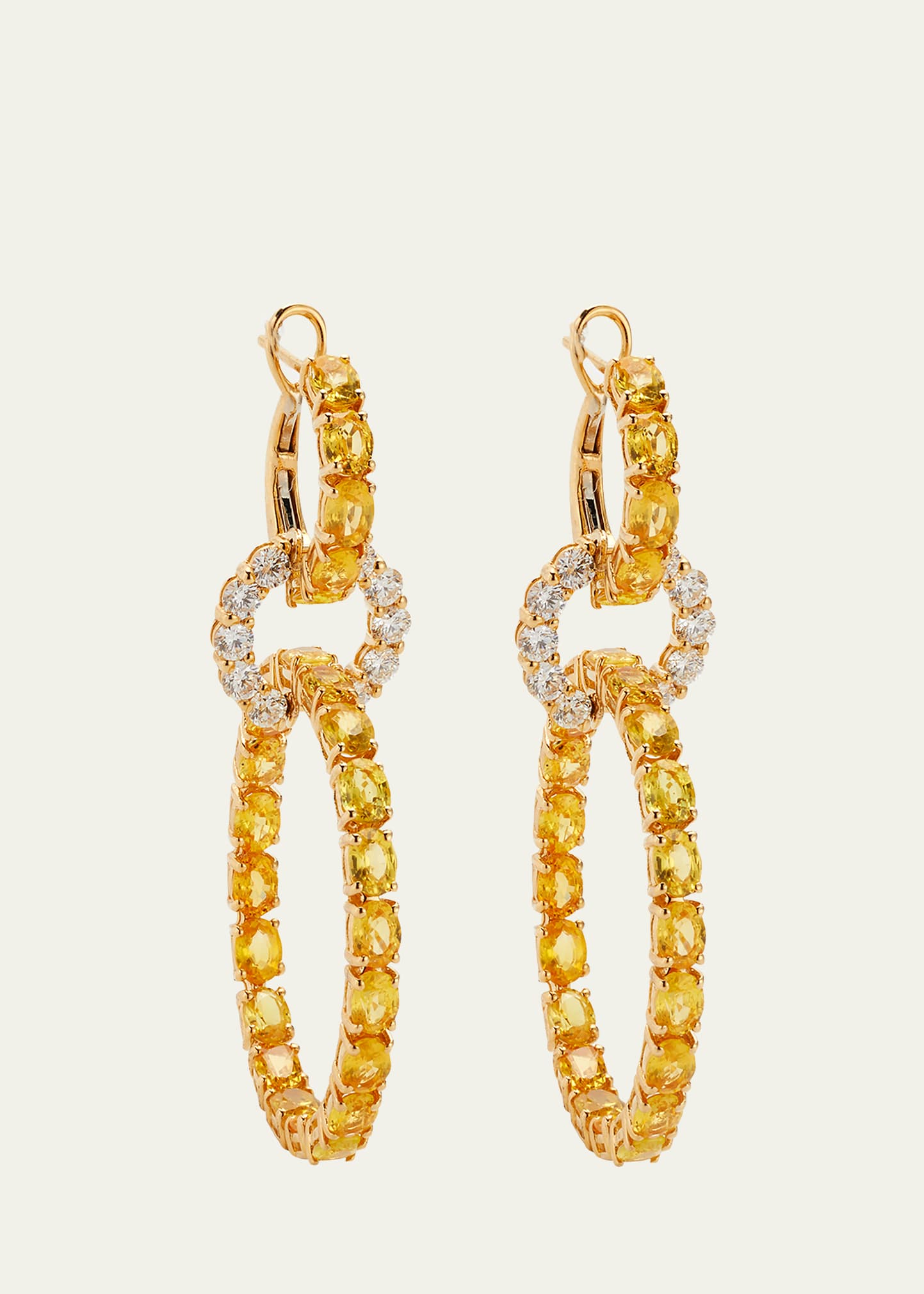 Yellow Gold Diamond and Yellow Sapphire Earrings from Hoops Collection