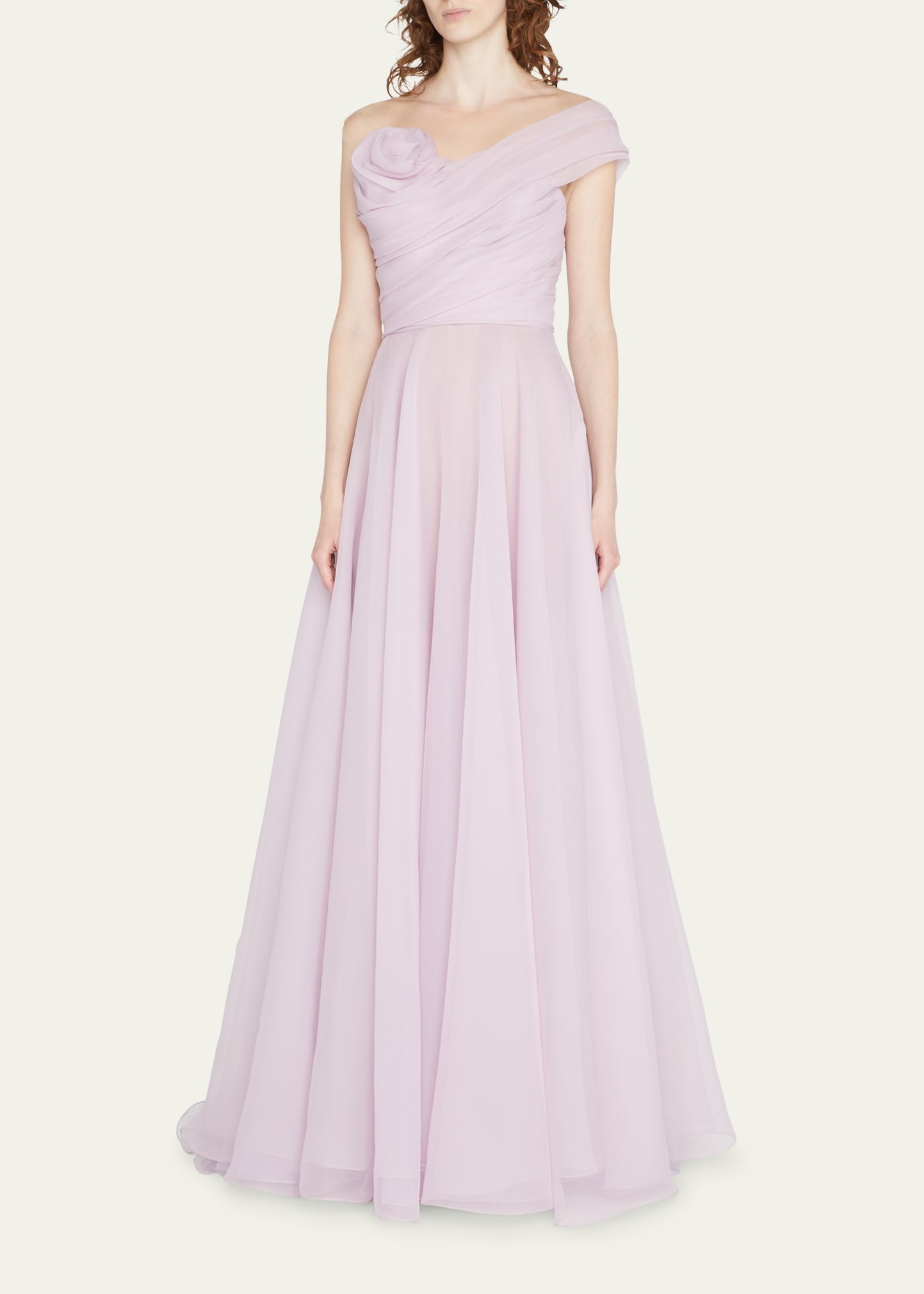 MARCHESA ROSE DRAPED ONE-SHOULDER ORGANZA GOWN