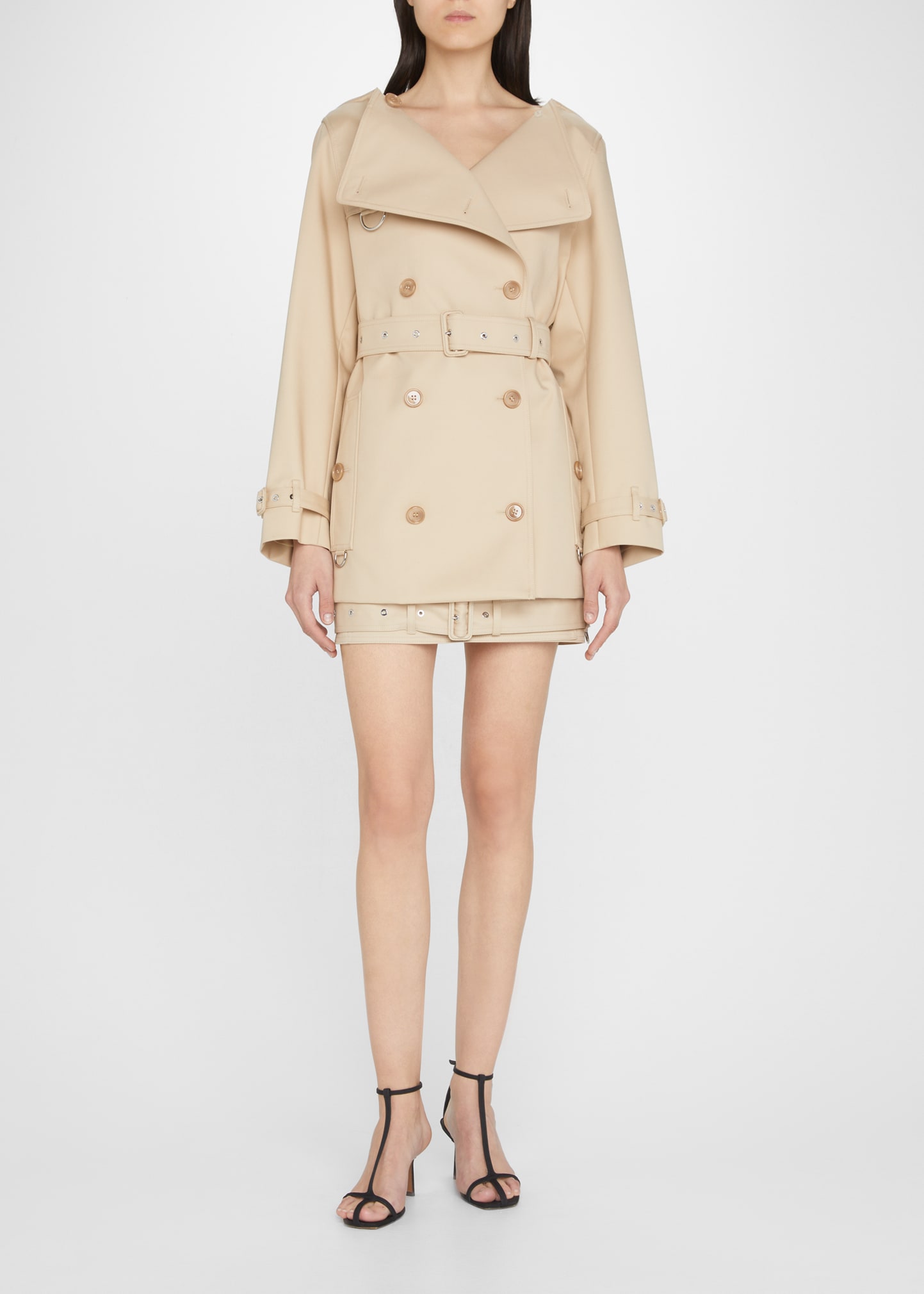Burberry Short Structured Gabardine Belted Trench with D-Rings