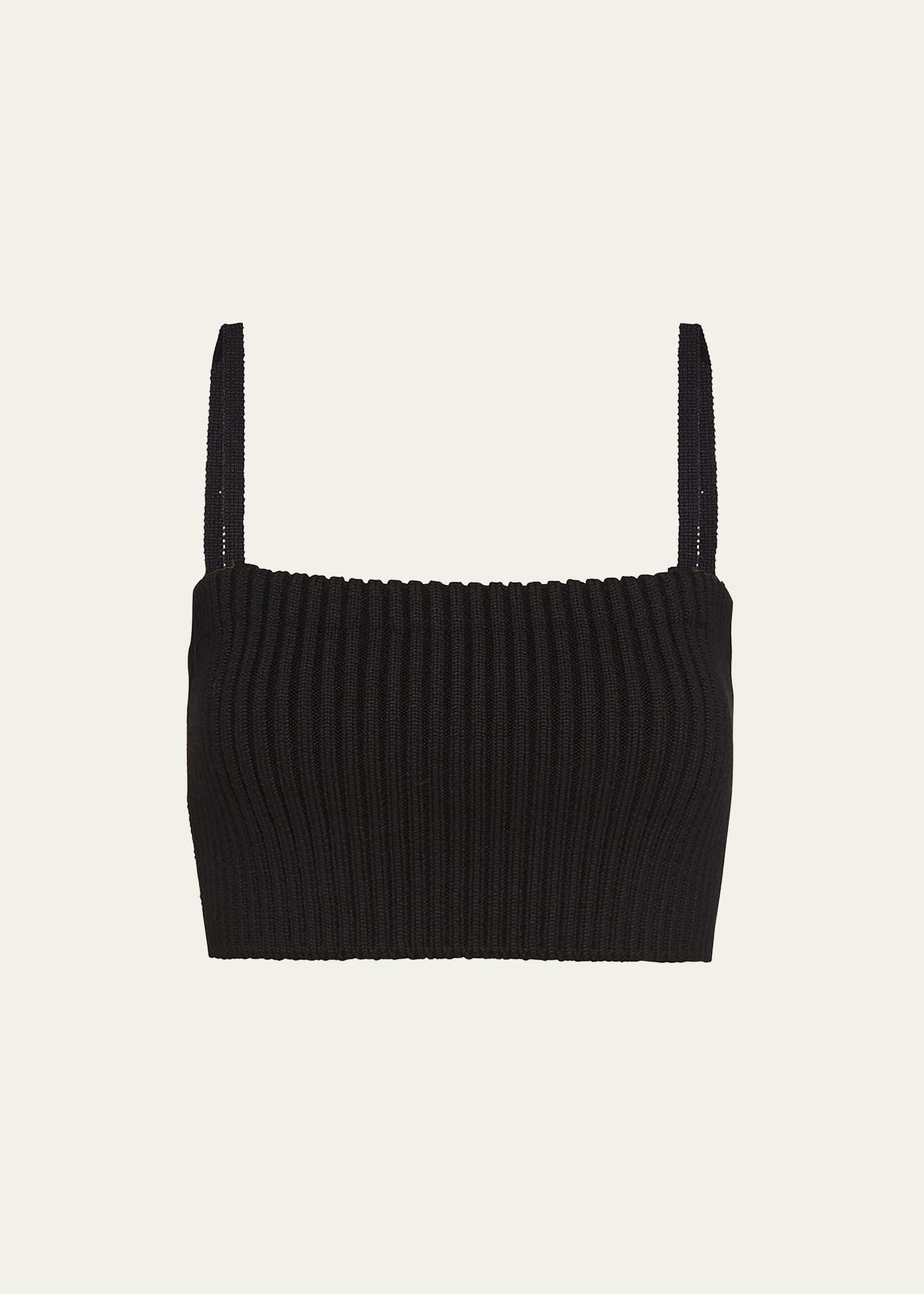 Shop Prada Sleeveless Ribbed-knit Cropped Top In F0002 Nero