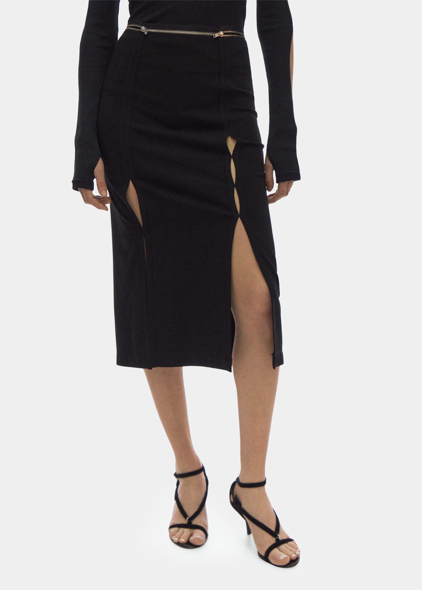 Helmut Lang Zipper Detailed Cut-out Midi Skirt In Black