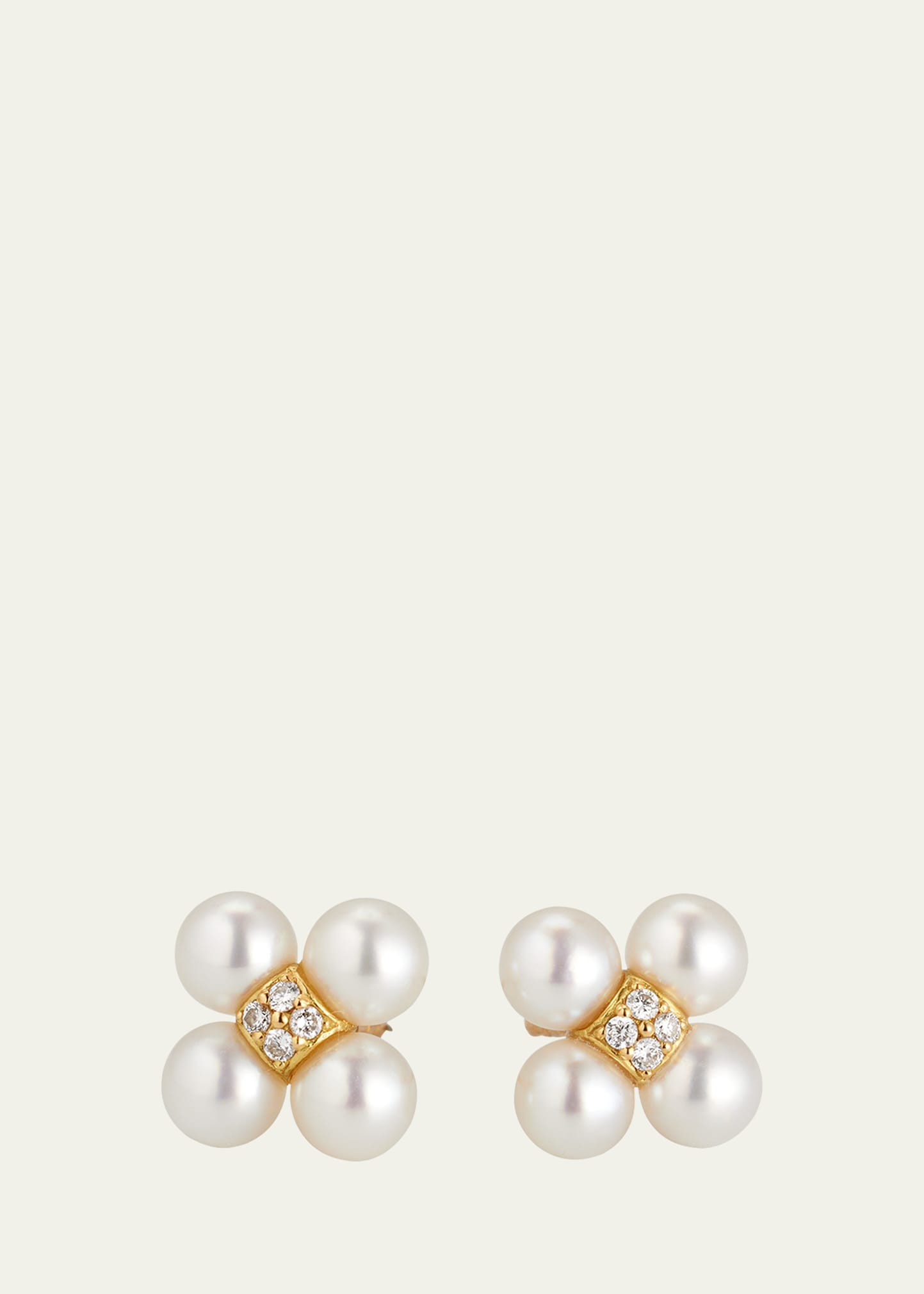 Yellow Gold Sequence Stud Earrings with Pearls and Diamonds