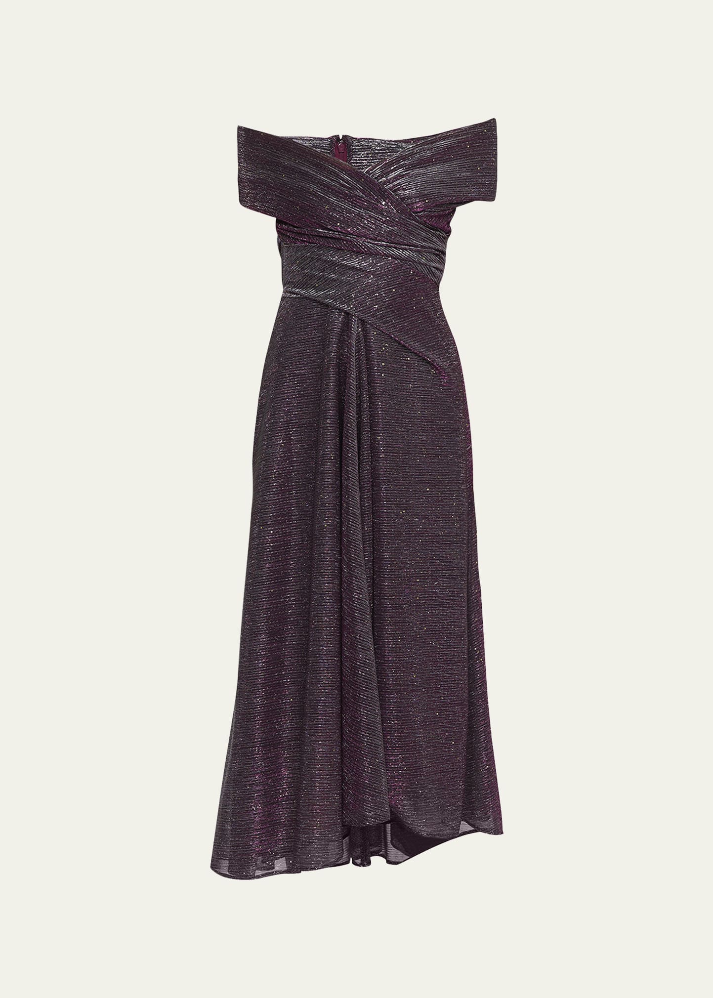 Talbot Runhof Sprinkled Metallic Voile Off-the-shoulder Midi Dress In Wine