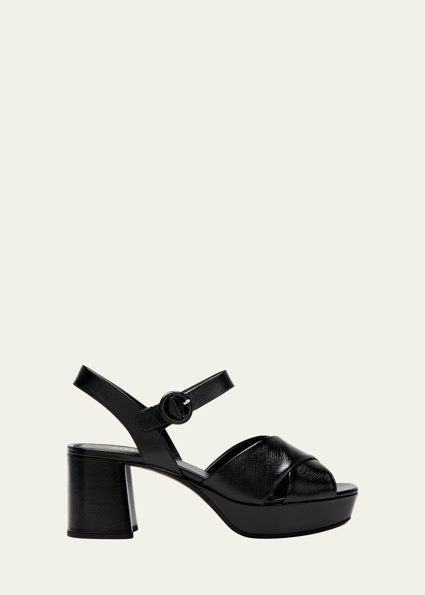 PRADA VERNICE CRISSCROSS PLATFORM SANDALS