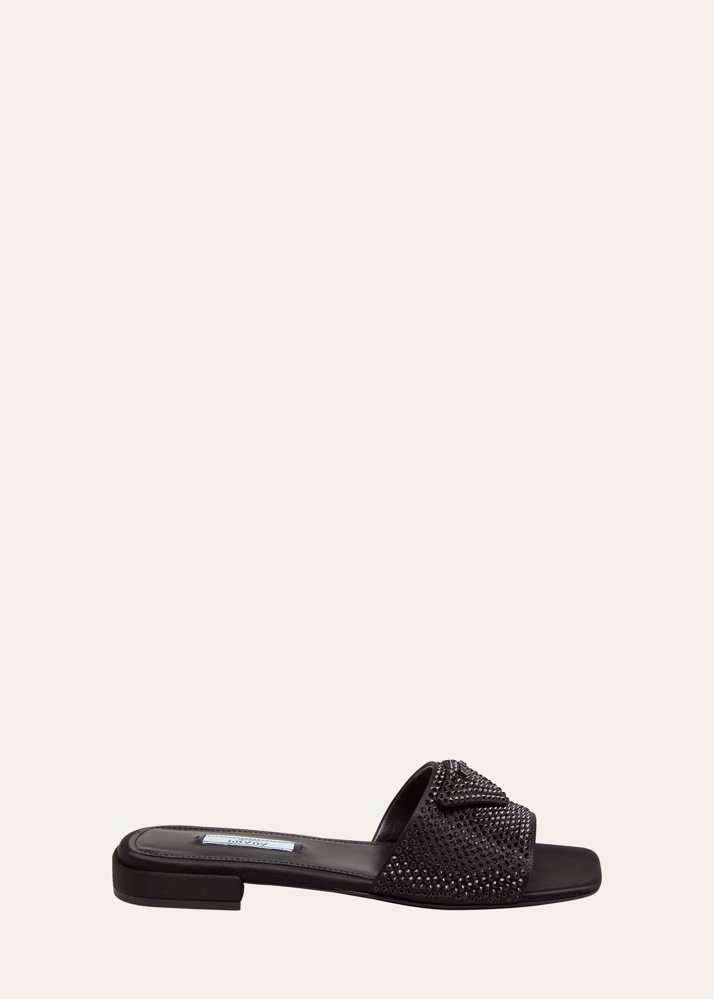 Prada Crystal Flat Slide Sandals In Nero