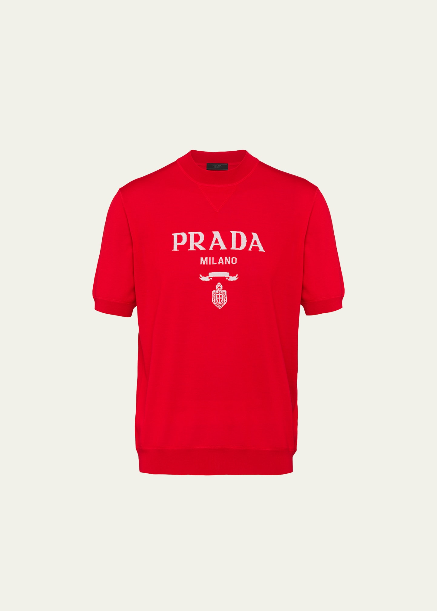Shop Prada Men's Superfine Wool Logo Sweater In Rosso