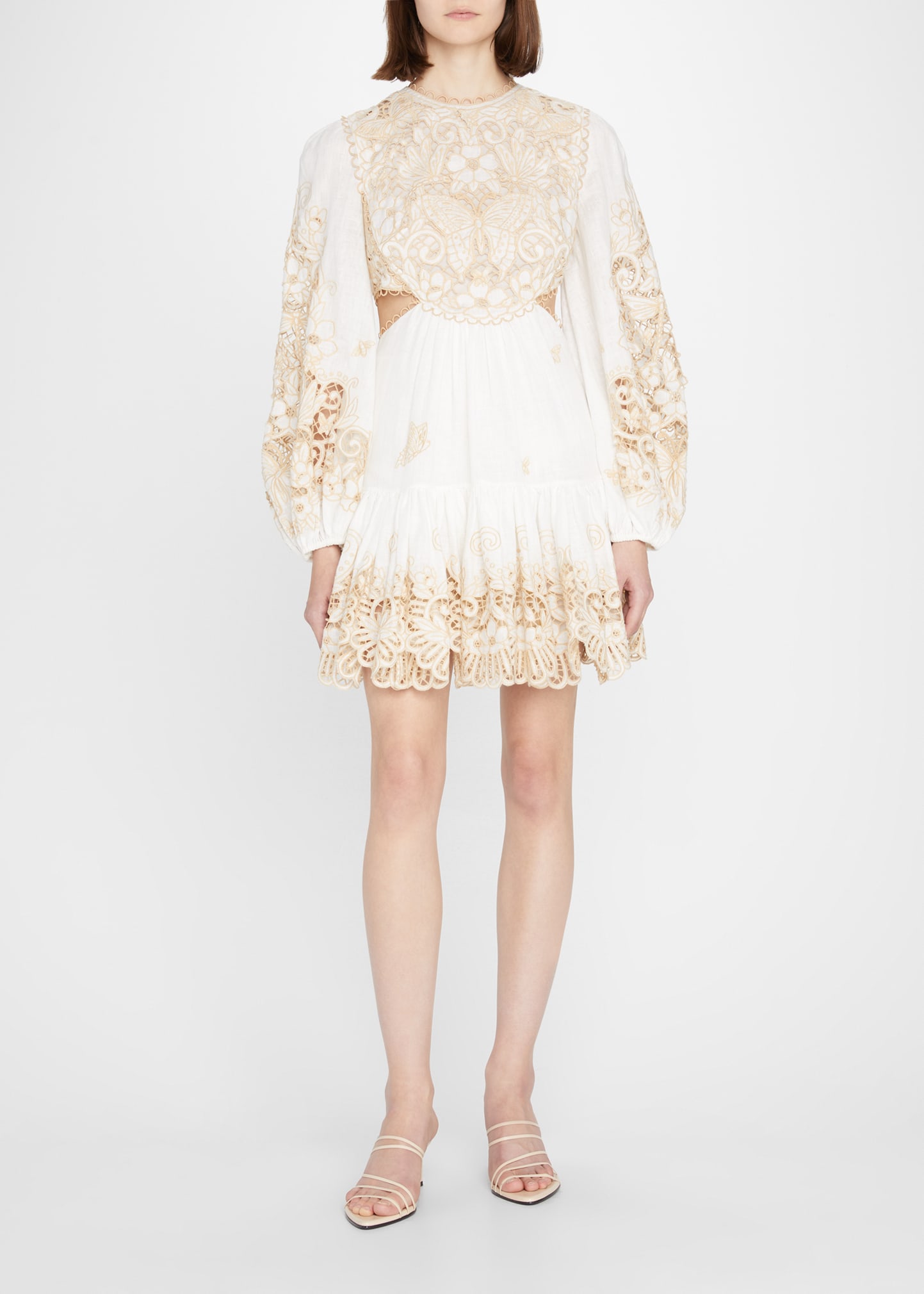 Zimmermann Jeannie Cutout Embroidered Broderie Anglaise Linen Mini Dress In Ivory