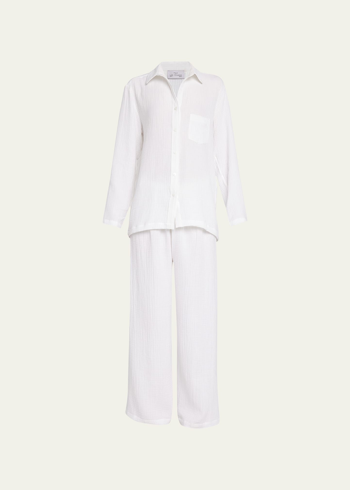 Pour Les Femmes Angel Gauze Pajama Set In White