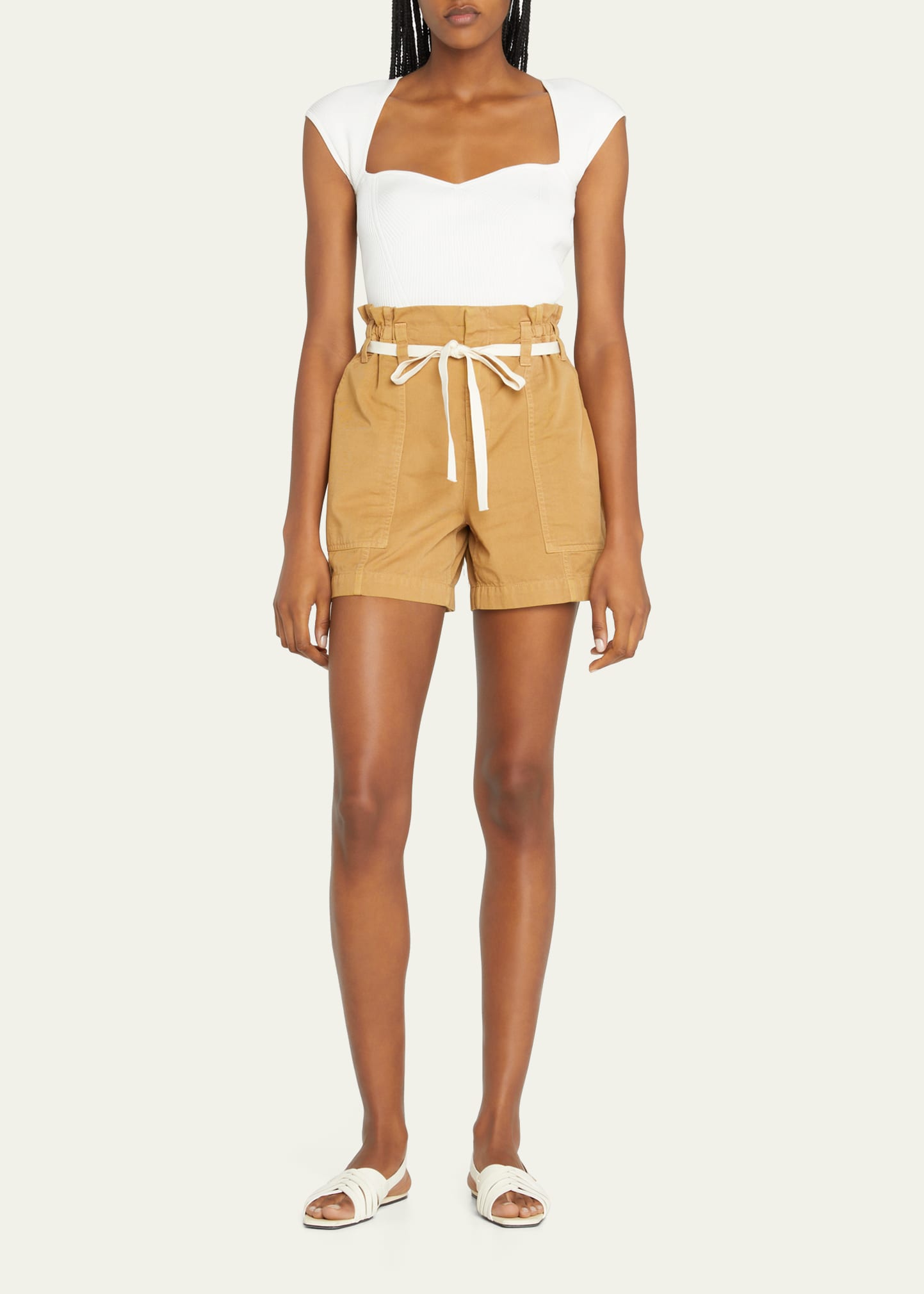A.l.c Augusta Belted Paper Bag Waist Cargo Shorts In Playa