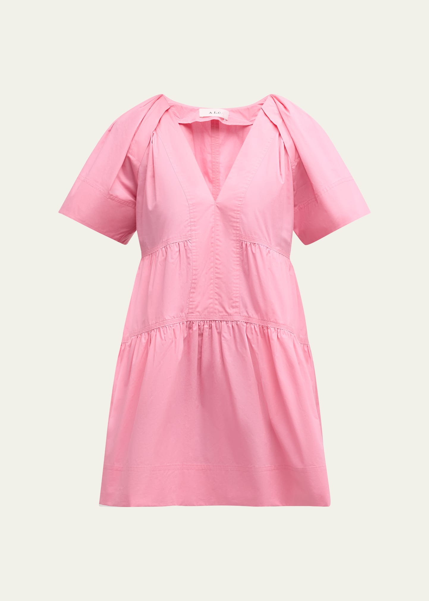Shop A.l.c Camila Short-oversized Sleeve Tiered Mini Dress In Light Grap