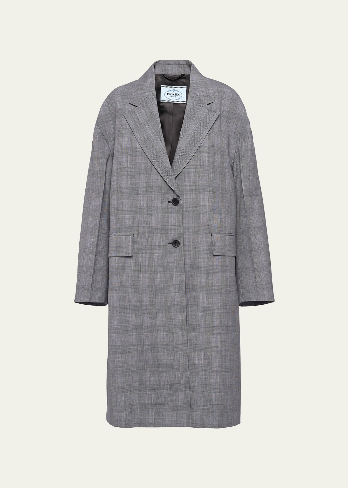 Prada Prince De Galles Plaid Wool Coat In F0480 Ardesia