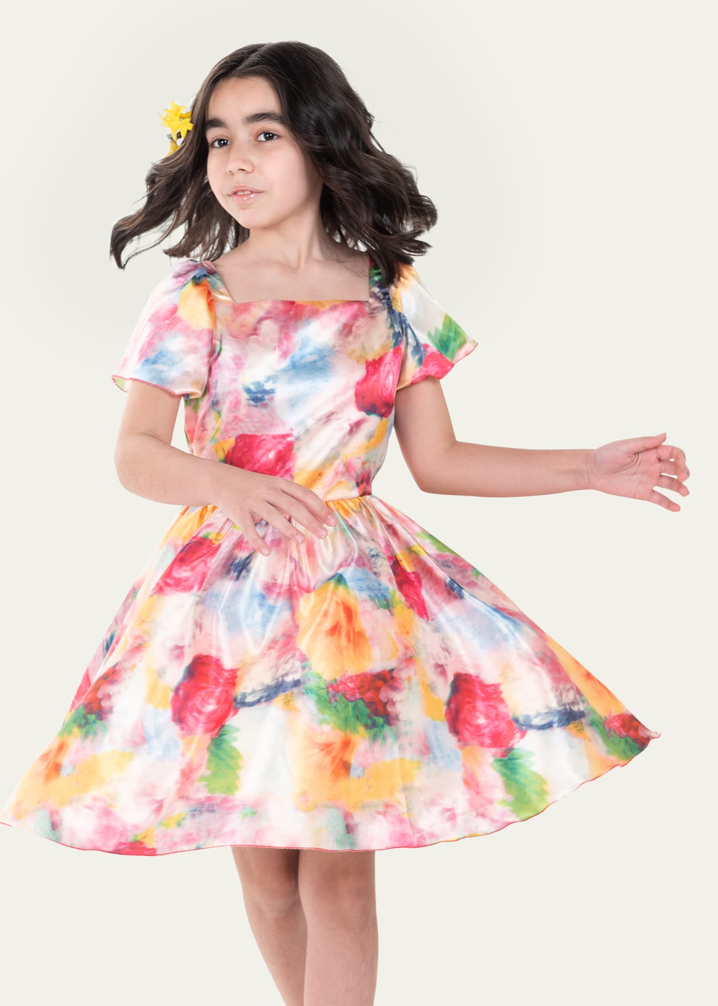Zoe Kids' Girl's Savannah Watercolor Floral Print Dress In Multi