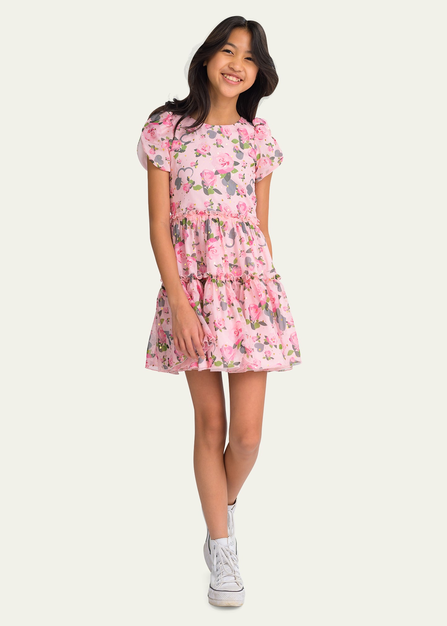 Zoe Kids' Girl's Mila Ruffle Trim Chiffon Dress In Pink