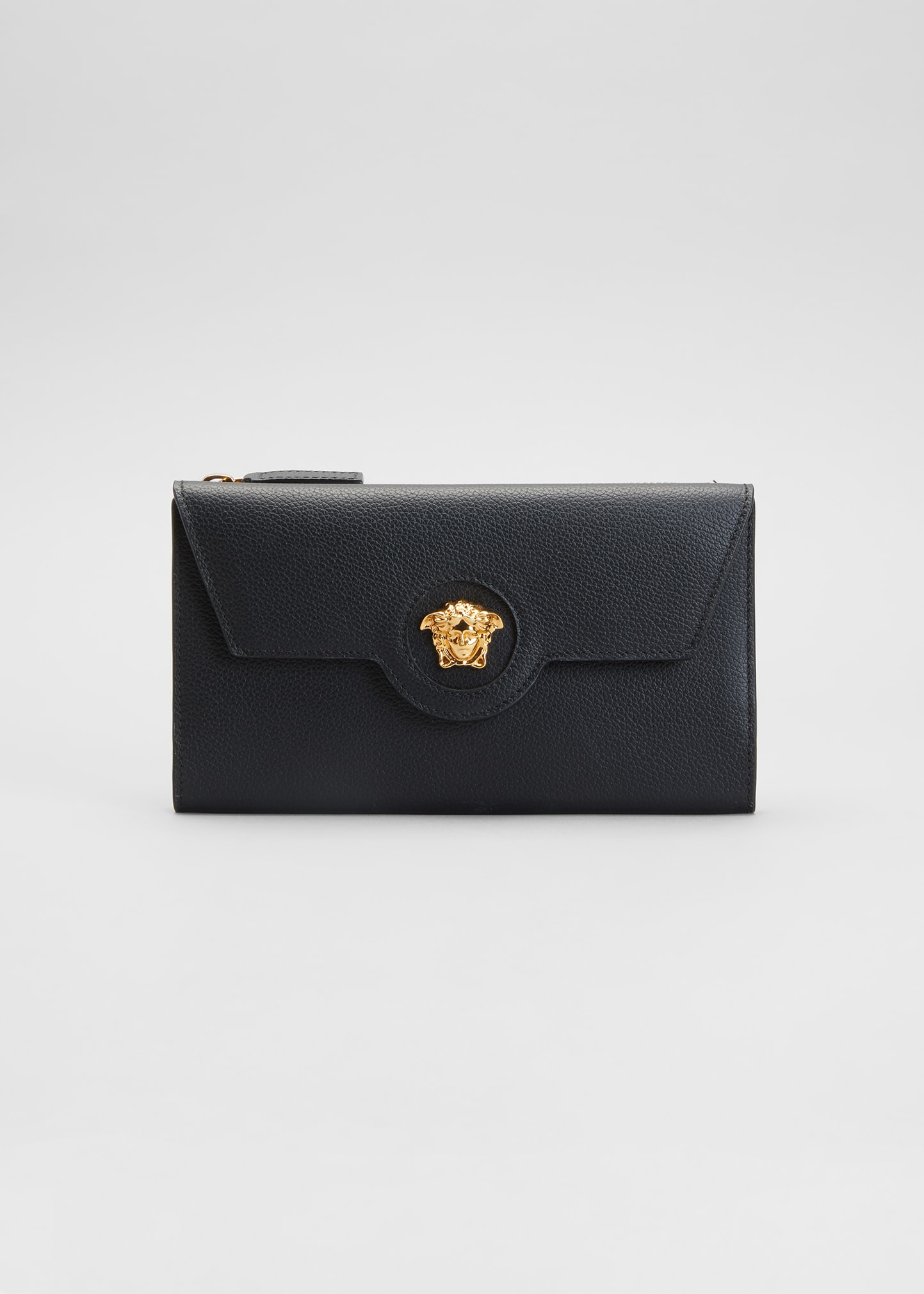 Versace La Medusa Trifold Leather Wallet In 1b00v Black