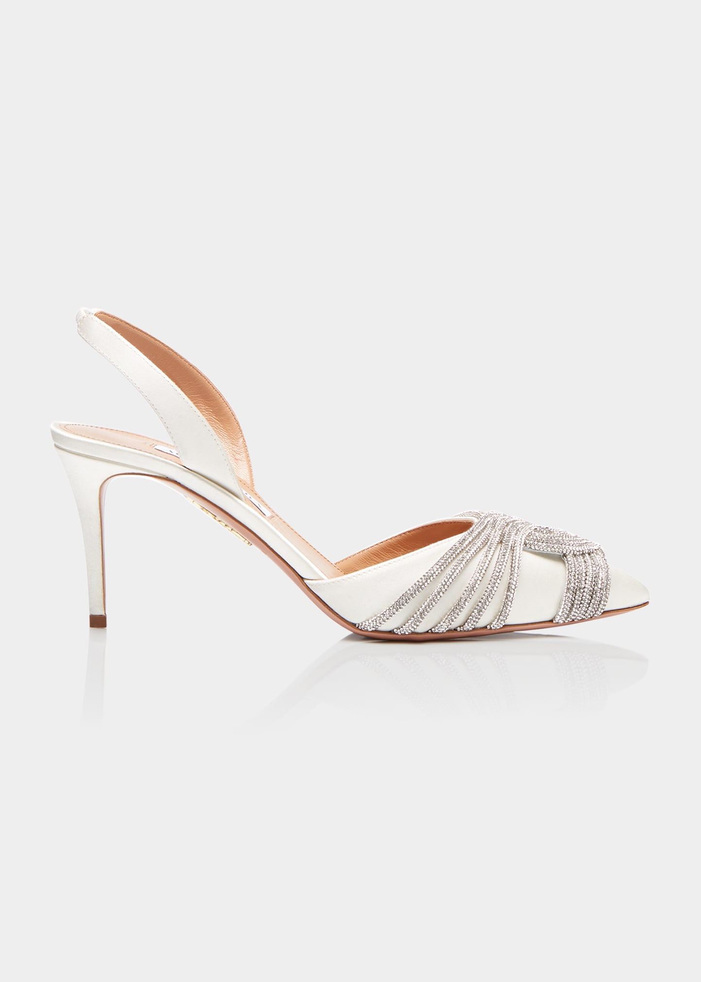 Aquazzura Gatsby 75 Crystal-embellished Satin Slingback Pumps In White