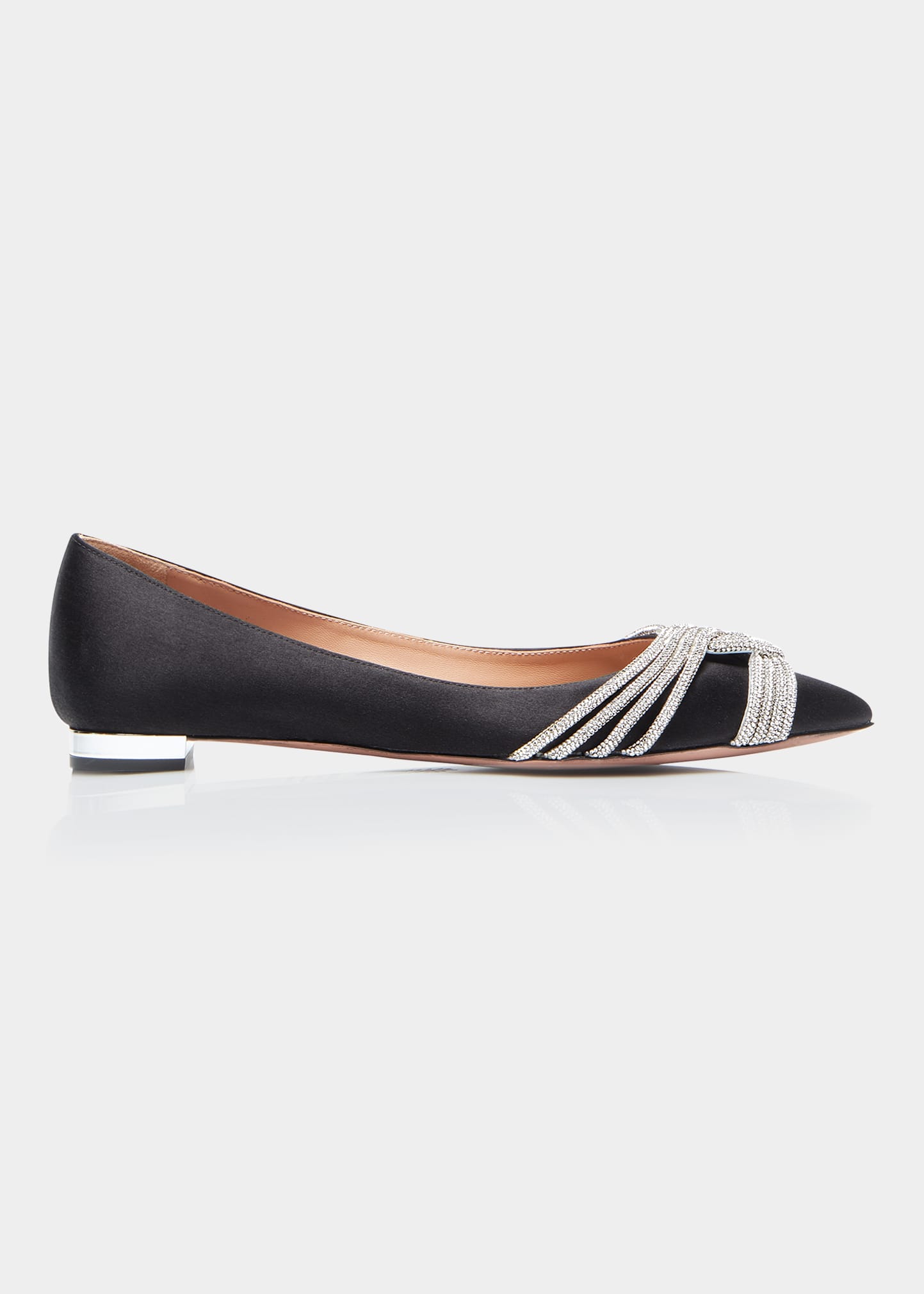 Aquazzura Gatsby Crystal-embellished Satin Point-toe Flats In Black