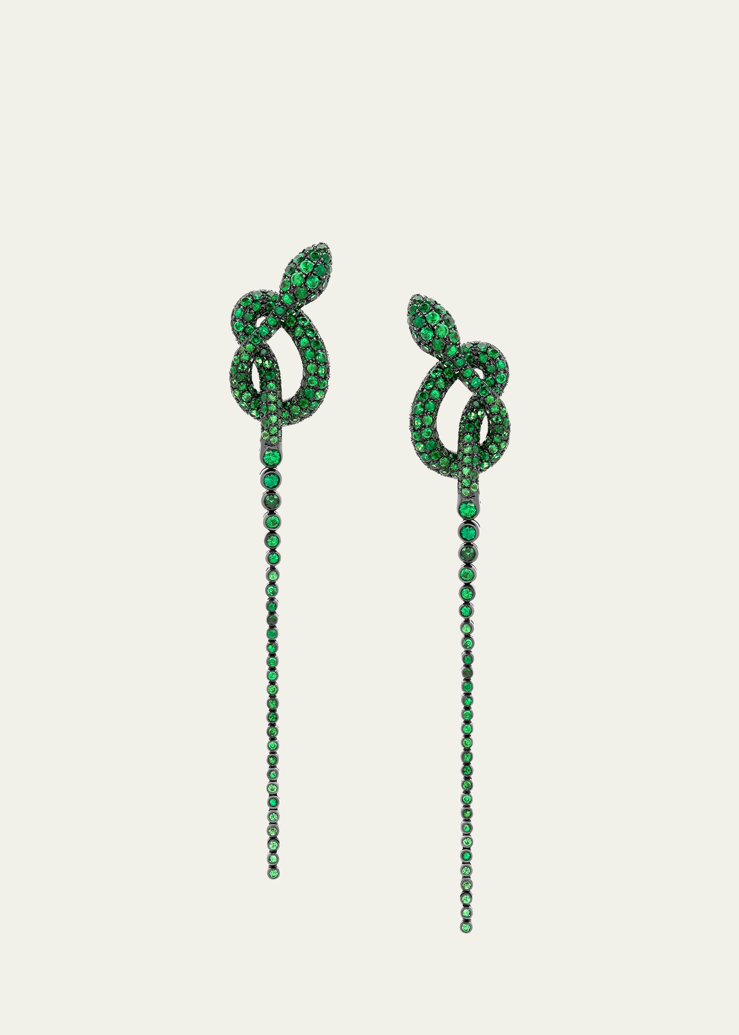 Stéfère White Gold Tsovorite Earrings From The Snake Collection In Green