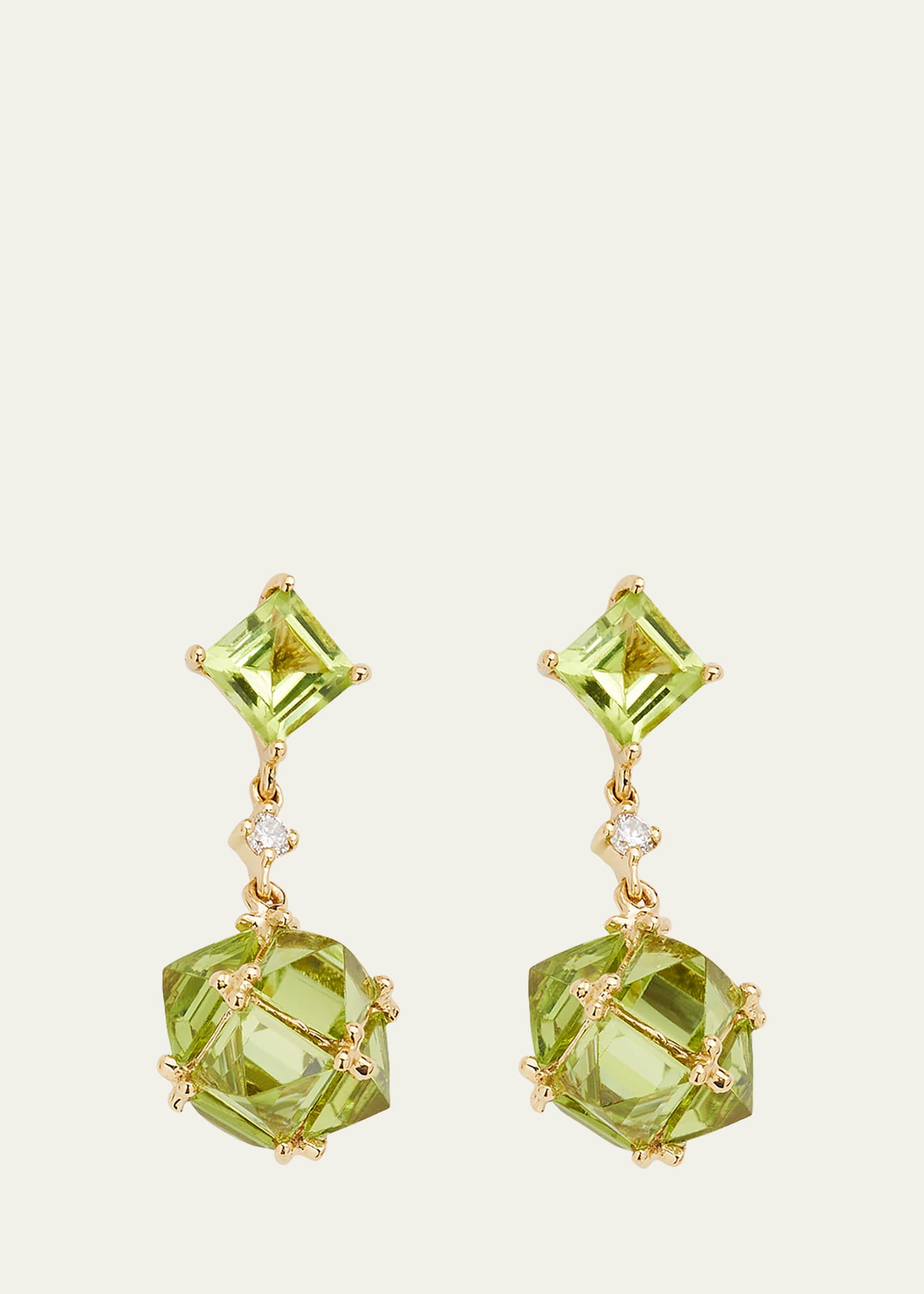 Stéfère Yellow Gold Peridot Drop Earrings In Green
