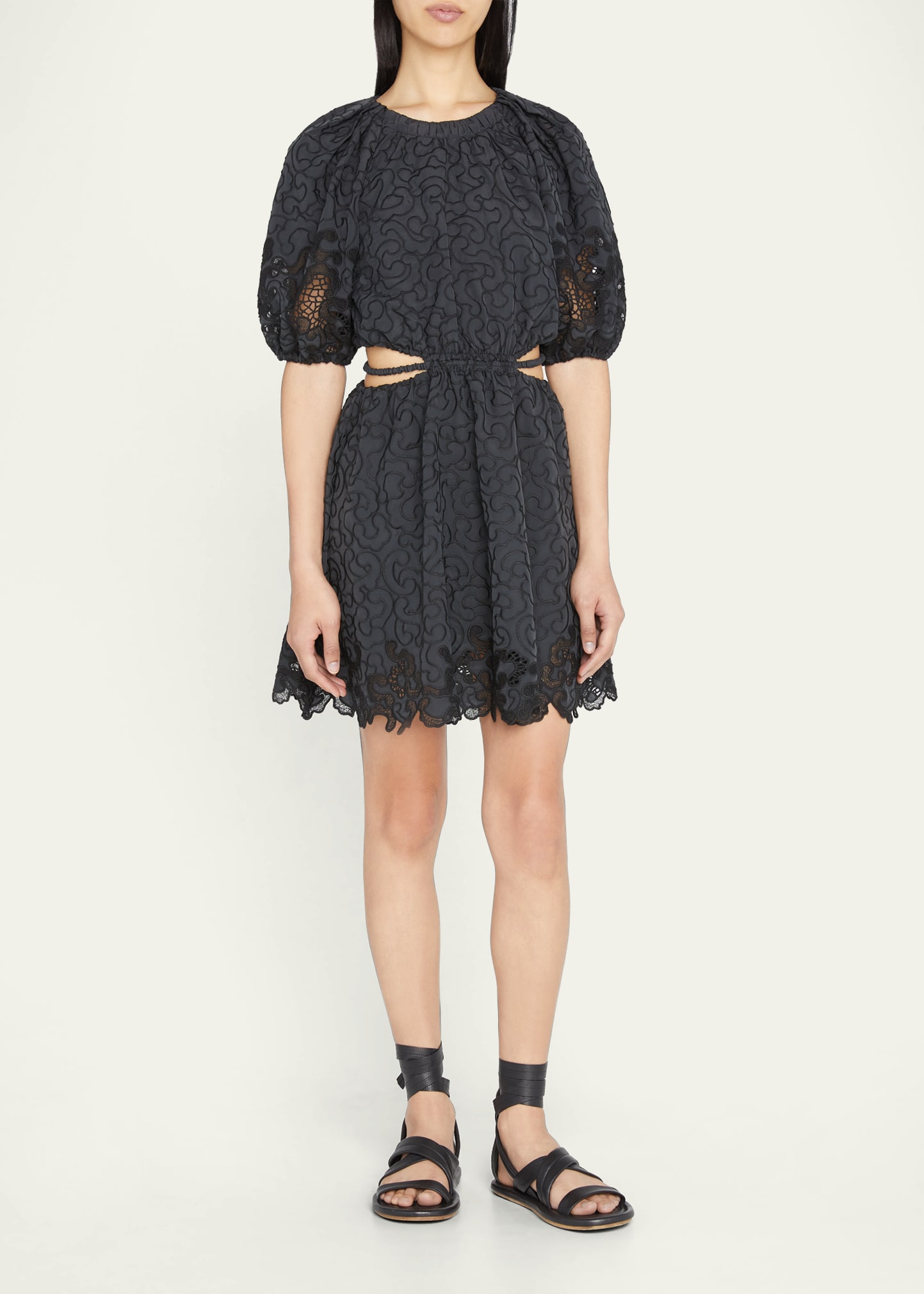 Anaise Embroidered Cut-Out Puff-Sleeve Mini Dress